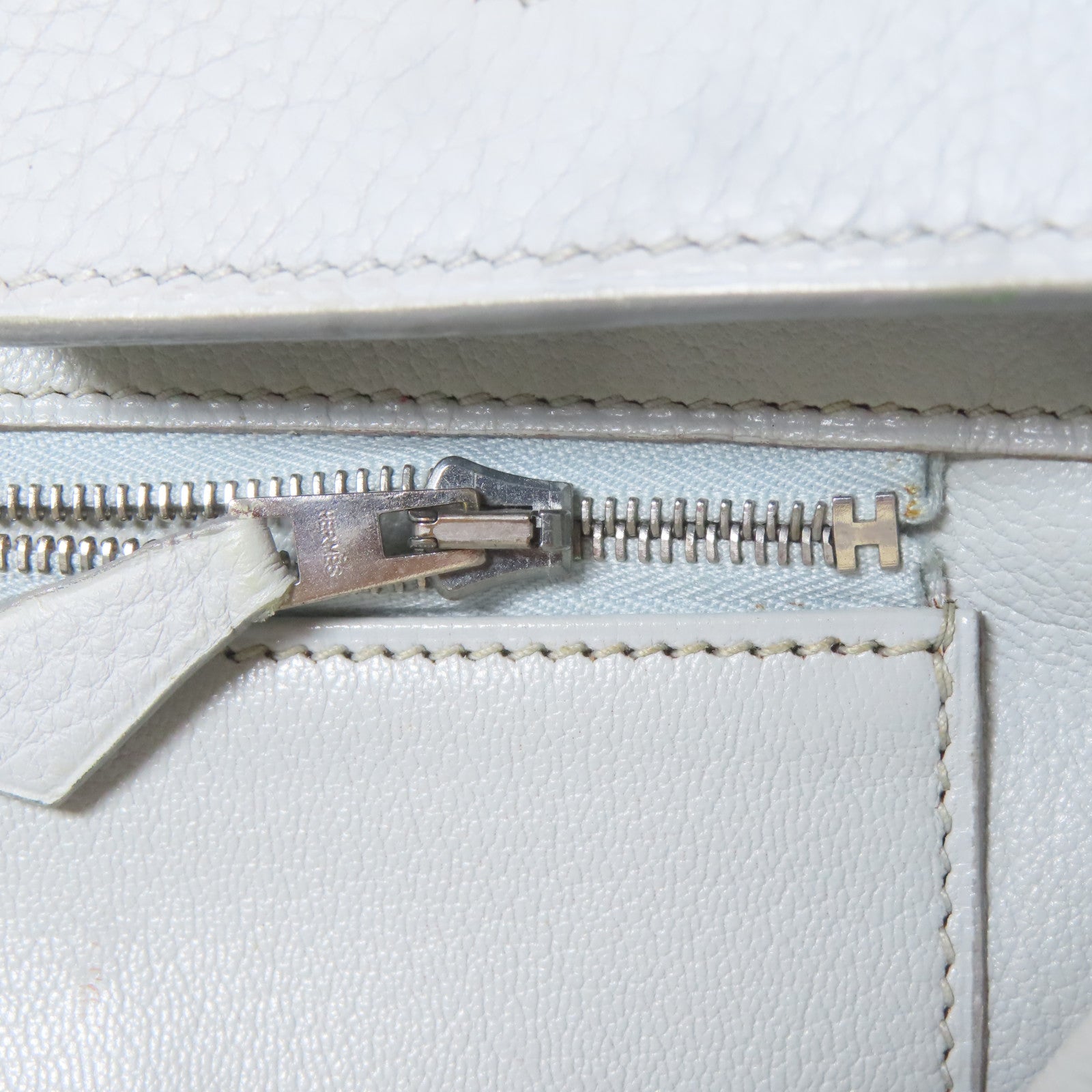 HERMES Clemence皮革Birkin 40銀扣手挽袋淺灰色