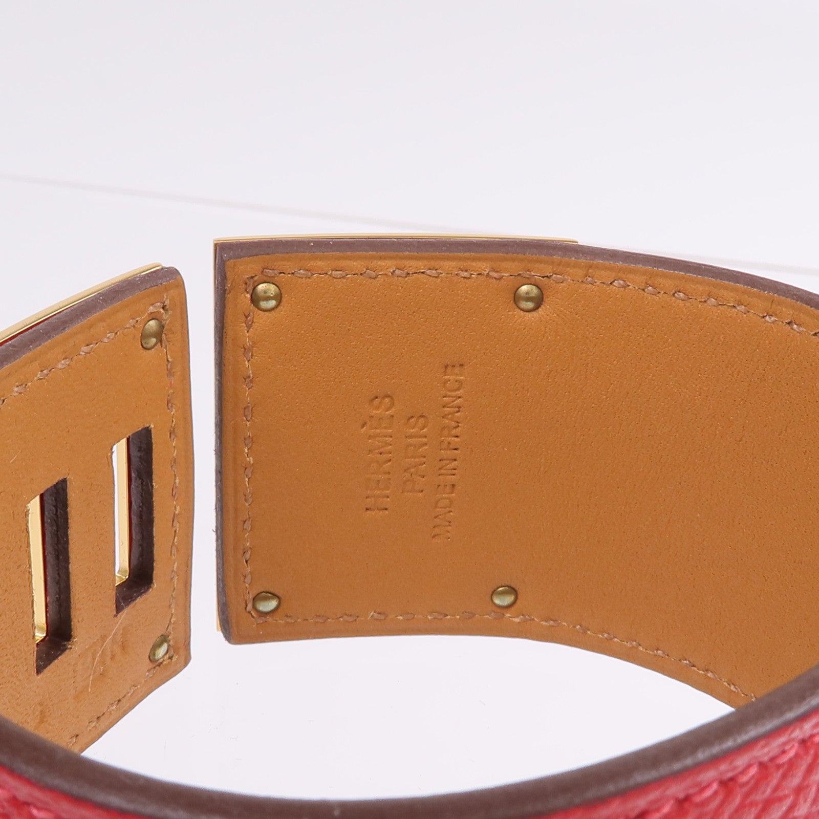 HERMES Epsom皮革Kelly Dog Bracelet手帶Rouge Casaque