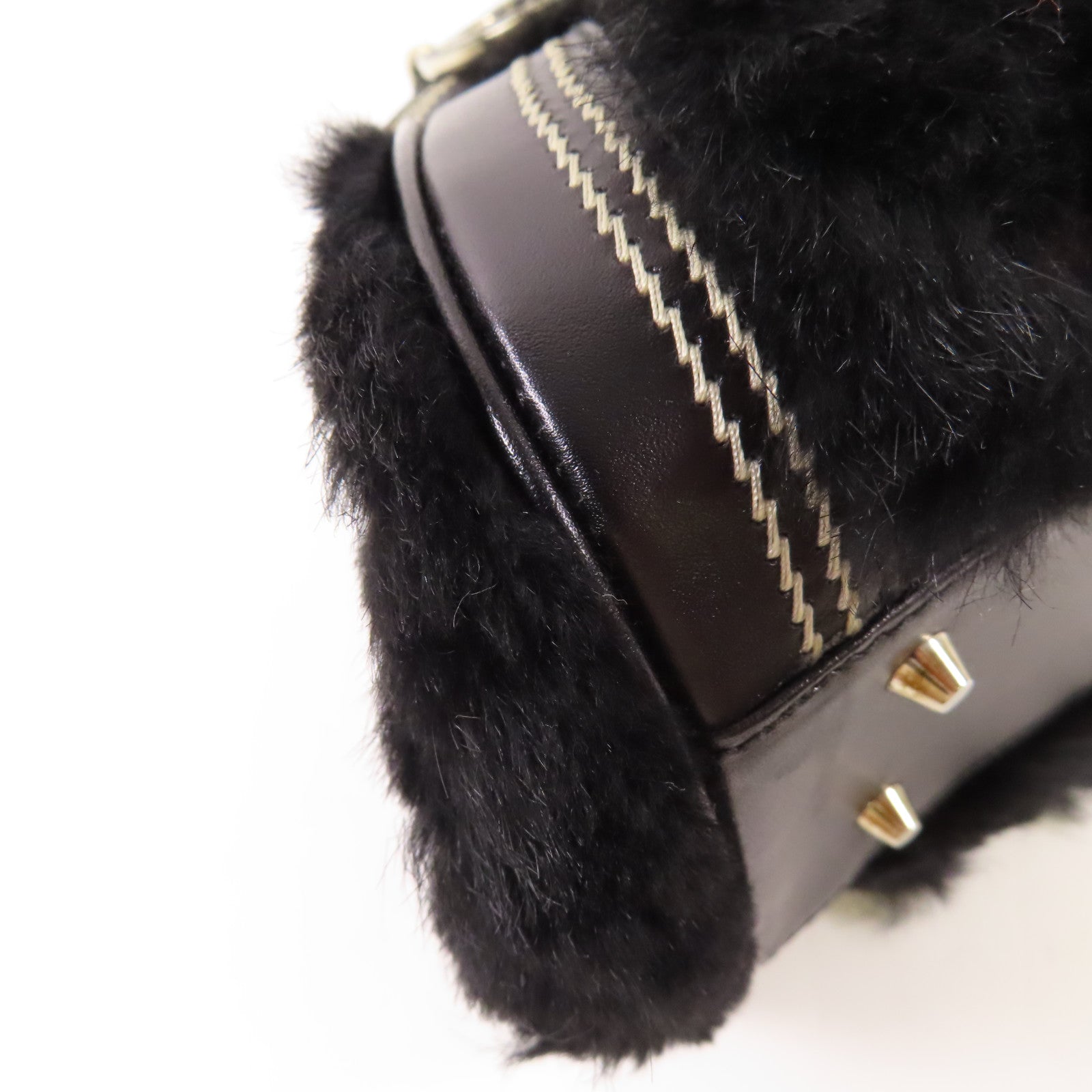 Dior 牛皮皮革/兔毛Handbag銀扣手挽袋