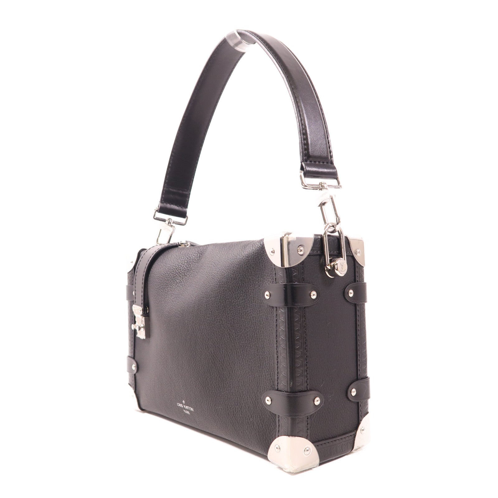 LOUIS VUITTON 牛皮皮革Side Trunk MM銀扣手挽肩背兩用袋