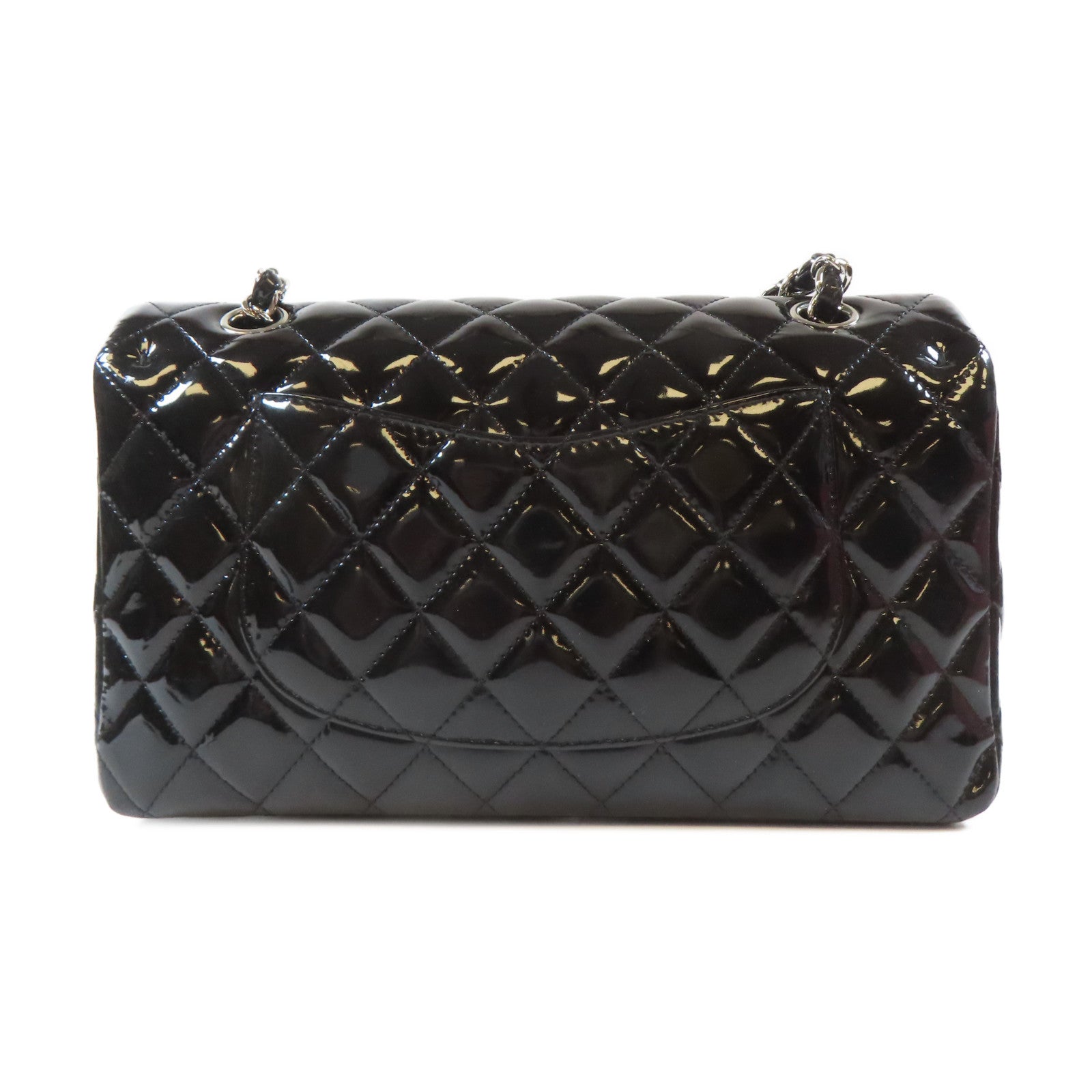 CHANEL 【激減優惠】菱格漆皮皮革Classic銀扣鏈帶肩背袋黑色