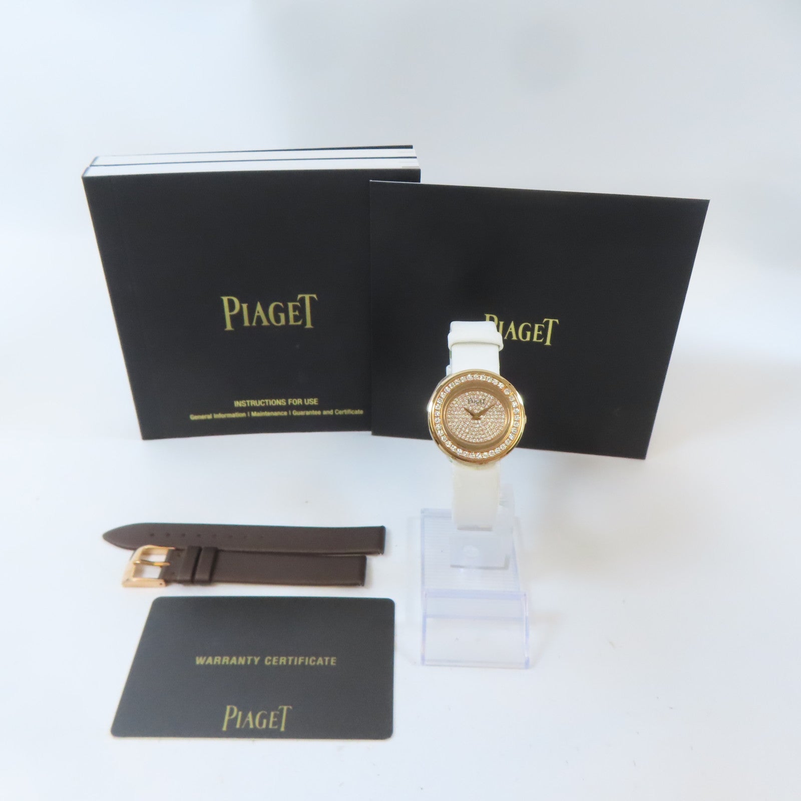 PIAGET Possession 18K玫瑰金/鑽石手錶石英機芯白色/金色