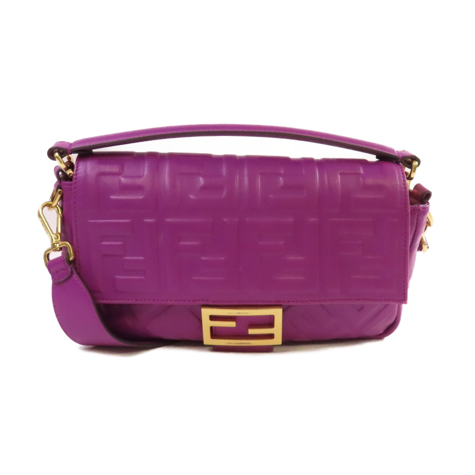FENDI 牛皮皮革Baguette FF 2way Shoulder Bag金扣手挽肩背兩用袋紫色