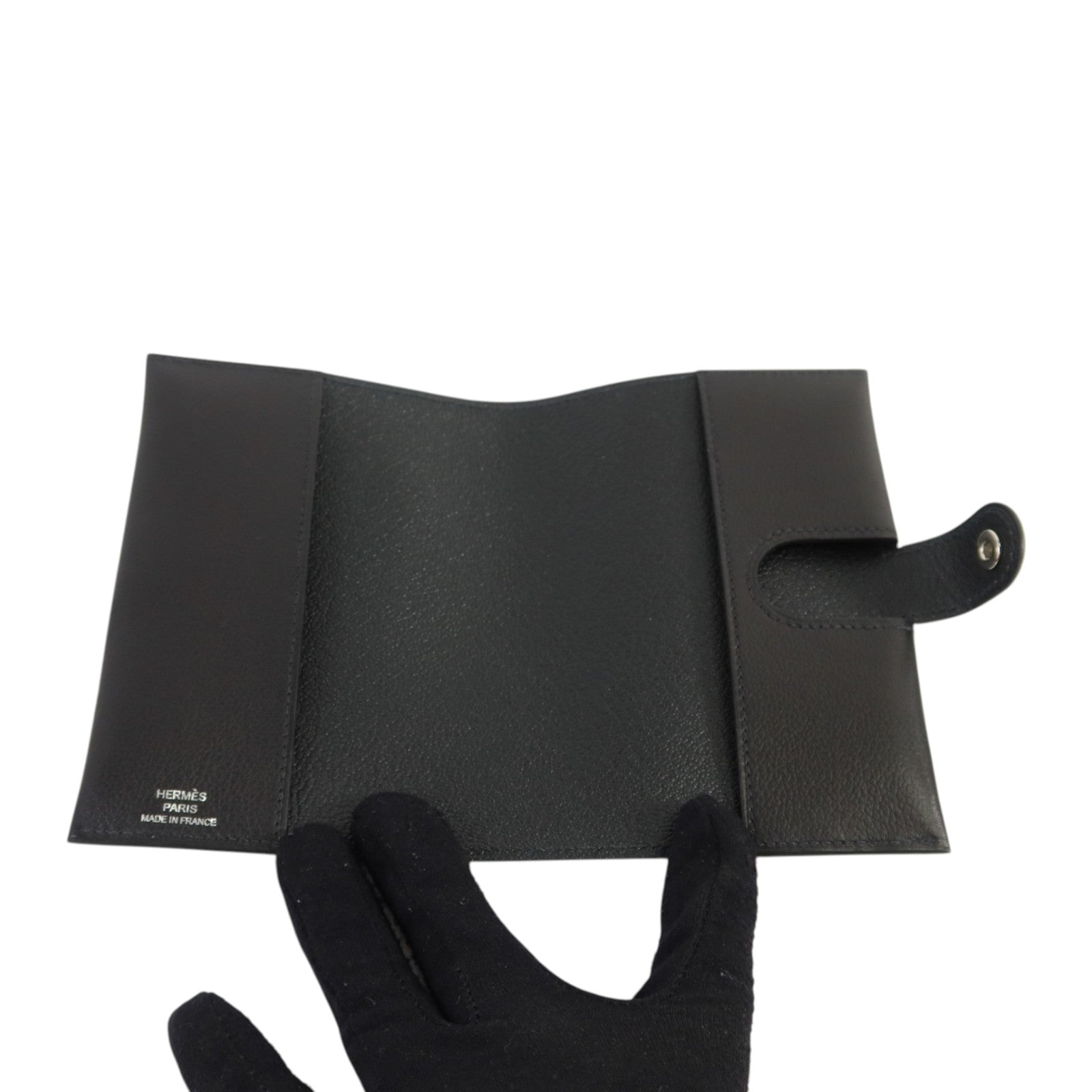 HERMES Evergrain皮革R.M.S Passport銀扣護照套Noir