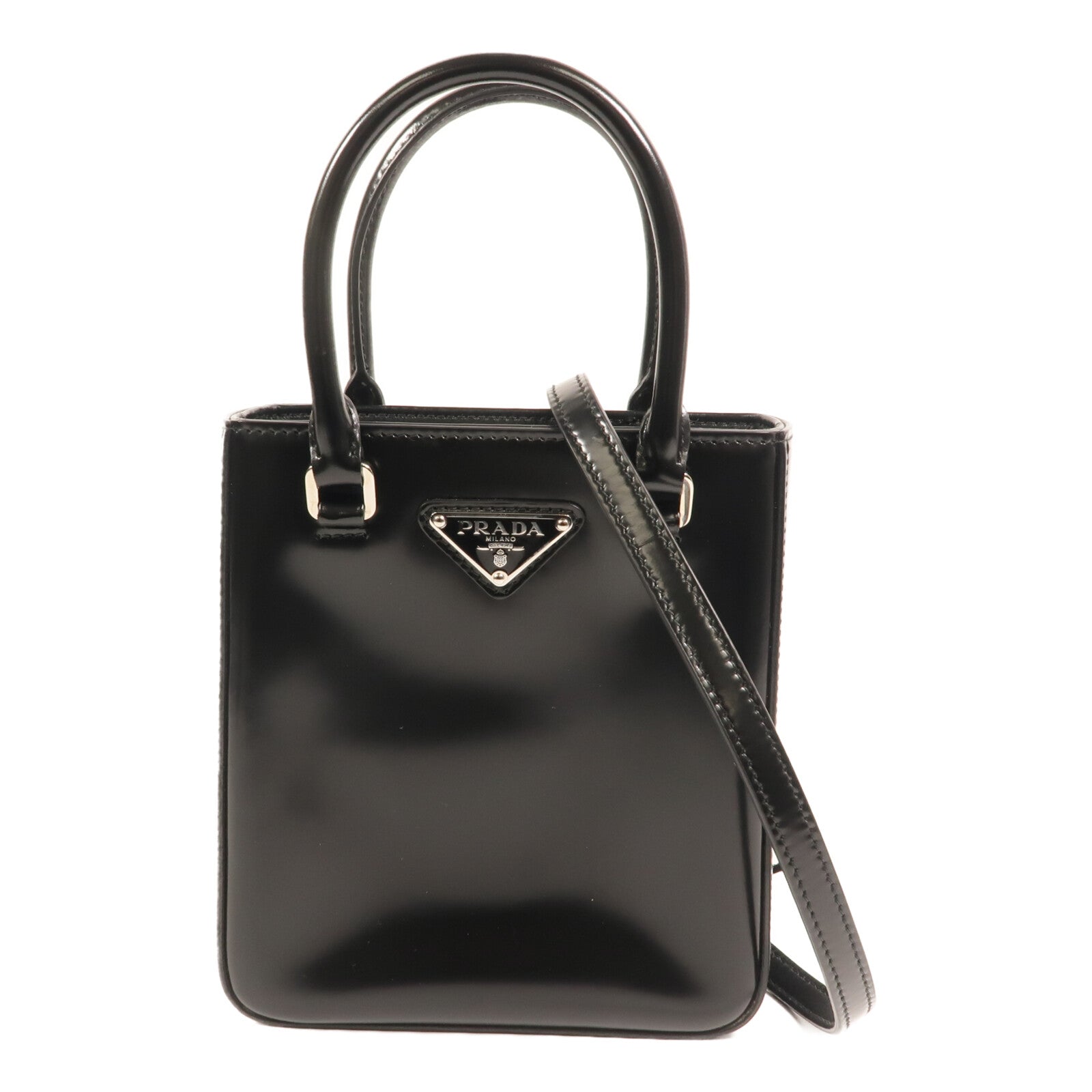 PRADA 漆皮皮革Small Brushed Leather Tote Bag銀扣手挽肩背兩用袋