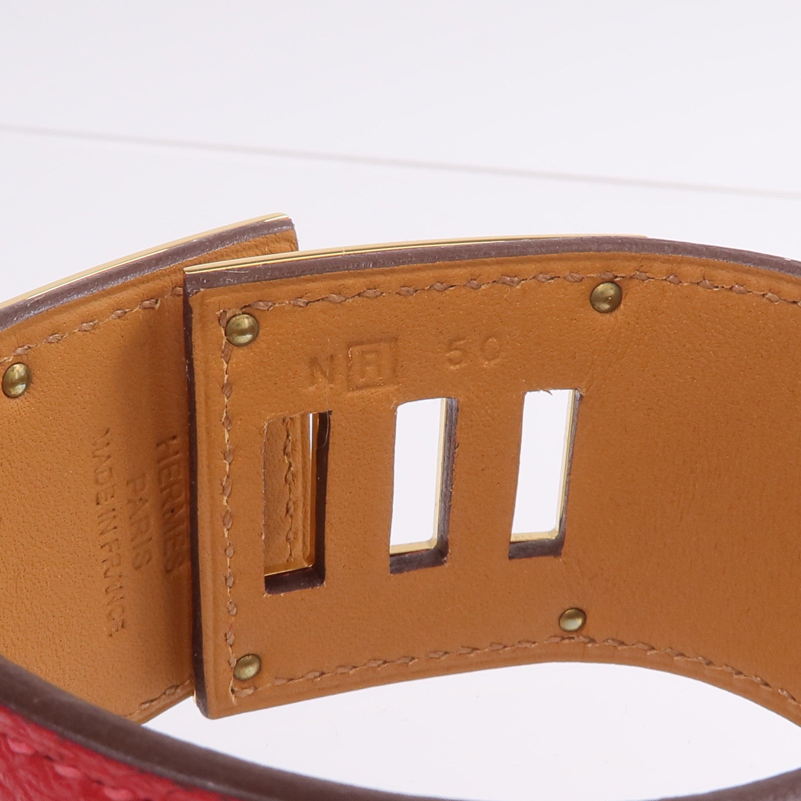 HERMES Epsom皮革Kelly Dog Bracelet手帶Rouge Casaque