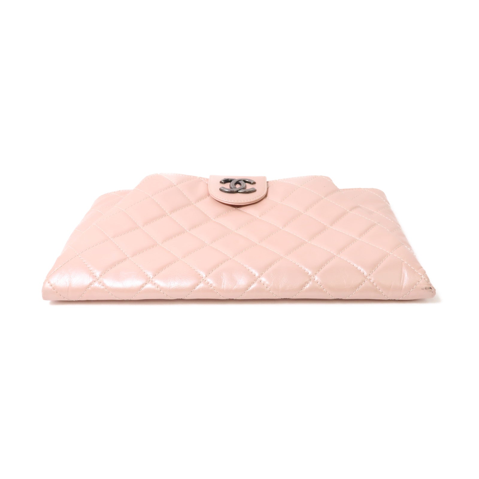 CHANEL 【激減優惠】菱格牛皮皮革Clutch Bag銀扣手拿包粉紅色