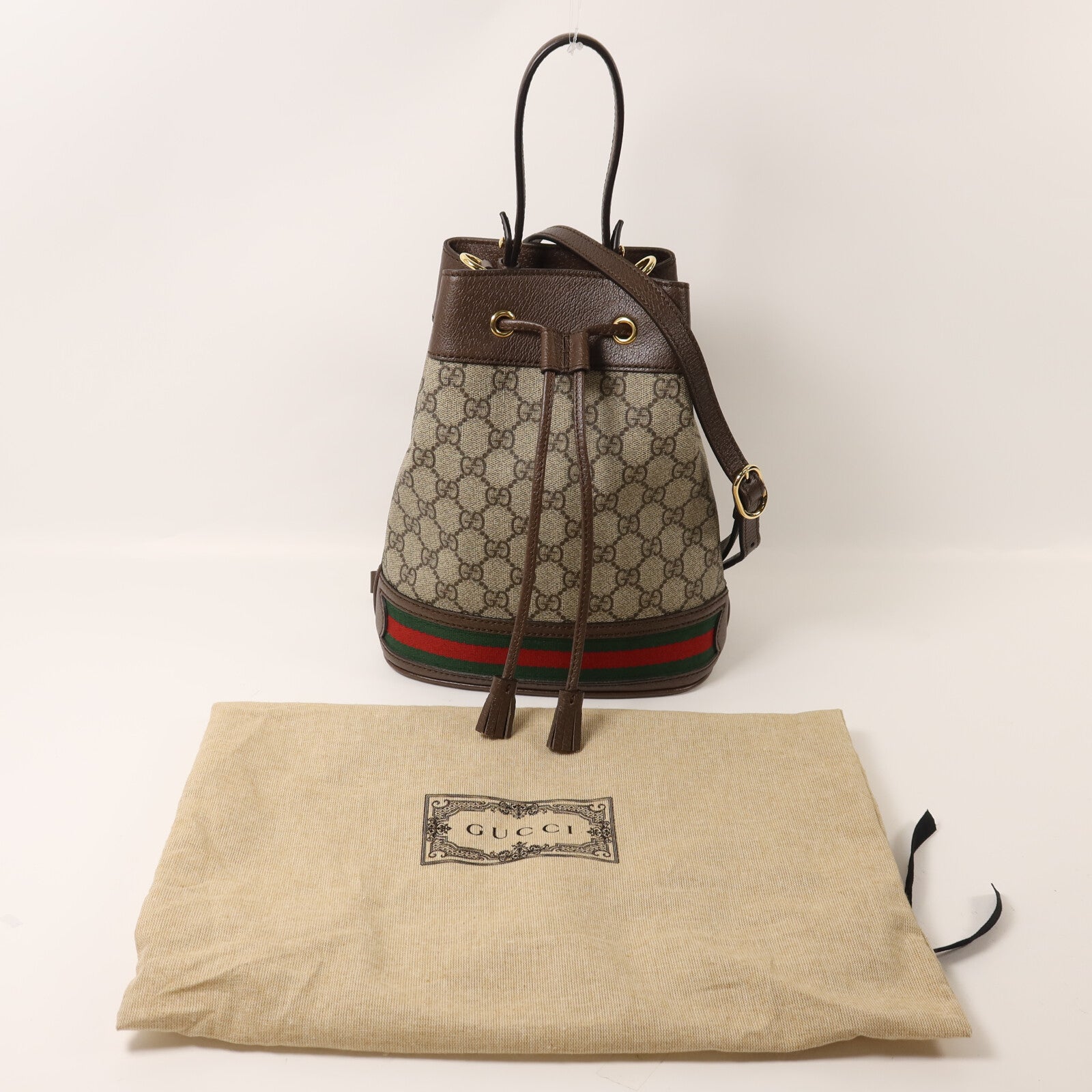 GUCCI 塗層帆布/牛皮皮革Ophidia GG Bucket手挽肩背兩用袋