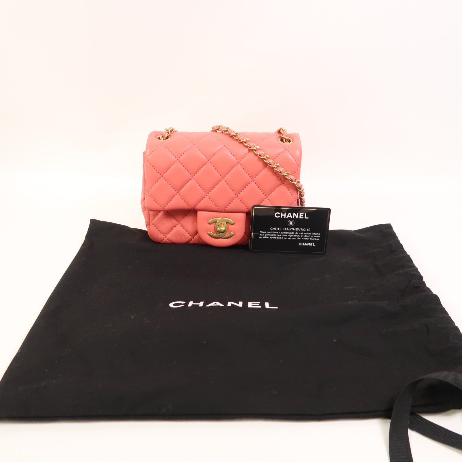CHANEL 羊皮皮革Mini Classic 17金扣鏈帶肩背袋