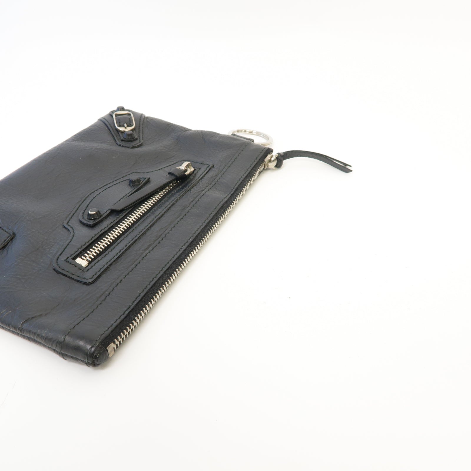 BALENCIAGA 牛皮皮革Clutch Bag銀扣手拿包黒色