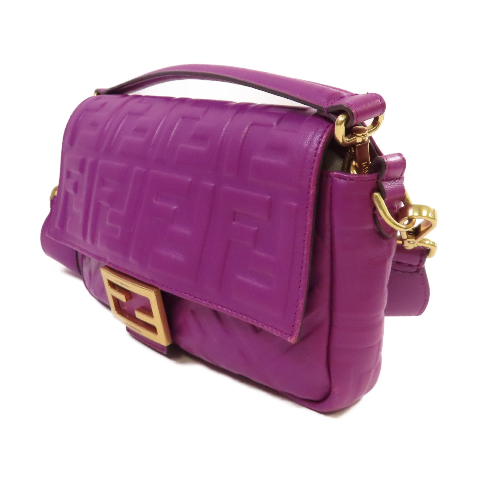 FENDI 牛皮皮革Baguette FF 2way Shoulder Bag金扣手挽肩背兩用袋紫色
