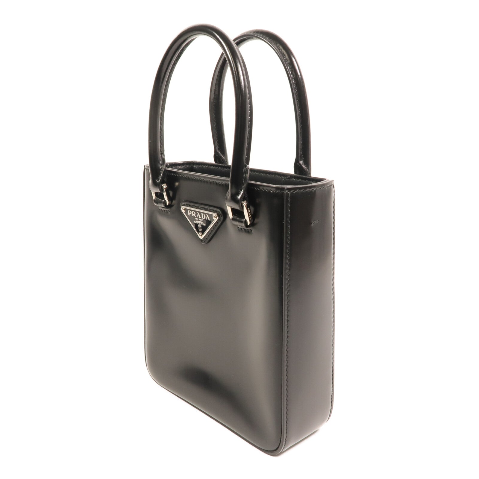 PRADA 漆皮皮革Small Brushed Leather Tote Bag銀扣手挽肩背兩用袋