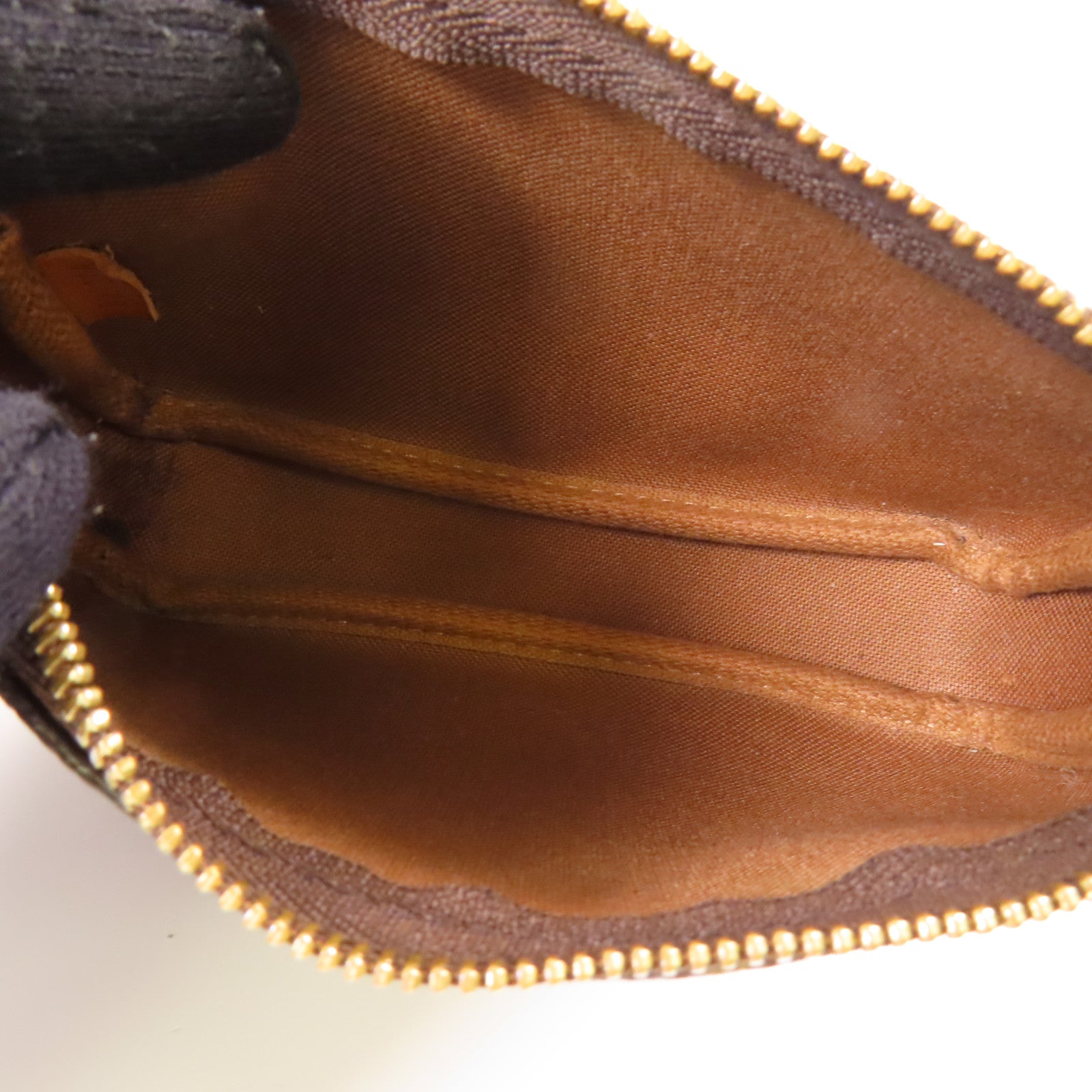 LOUIS VUITTON Monogram Mini Pochette Accessoires金扣手挽袋棕色