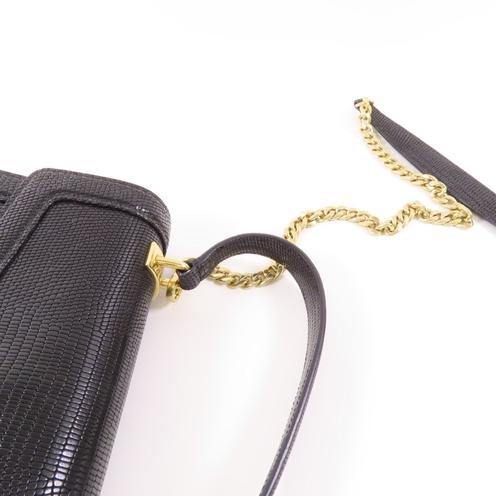 Miu Miu 皮革Embossed金扣鏈帶手挽肩背兩用袋