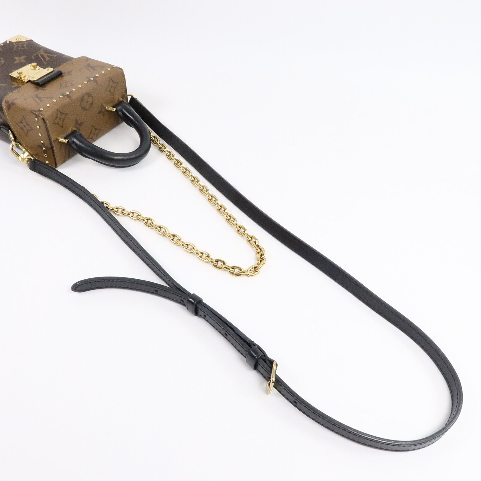 LOUIS VUITTON Monogram/Monogram Reverse Camera Box金扣鏈帶手挽肩背兩用袋