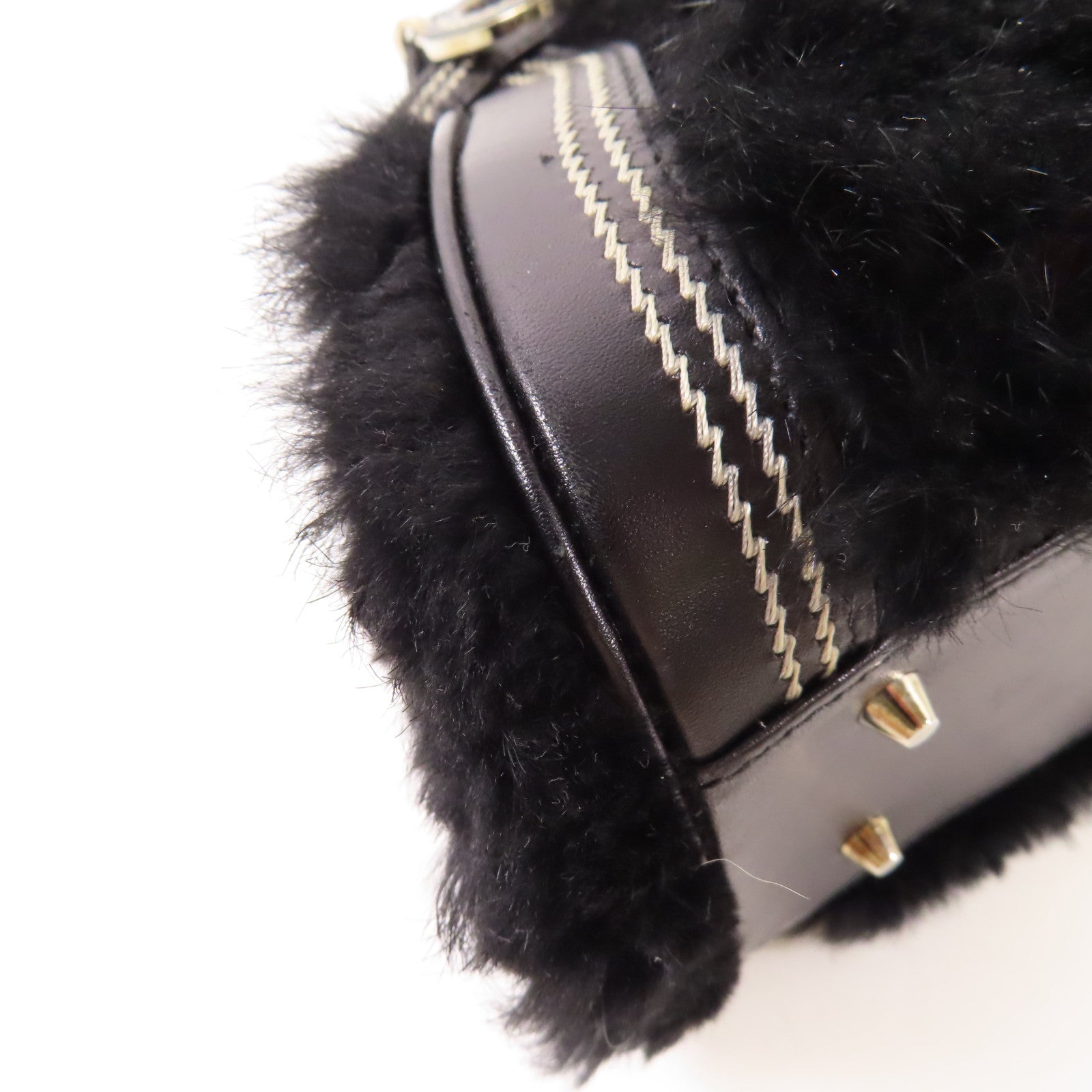 Dior 牛皮皮革/兔毛Handbag銀扣手挽袋