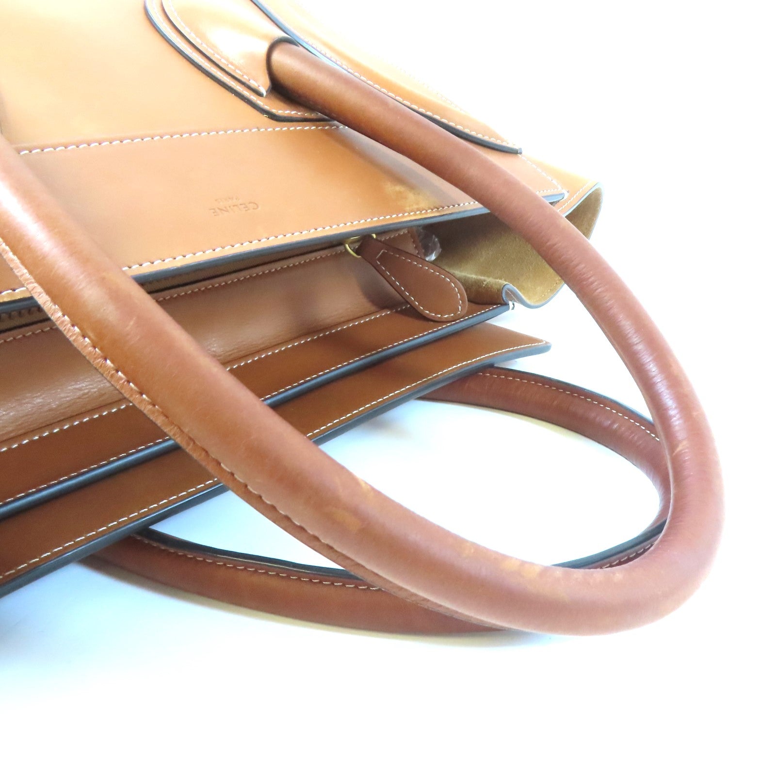 CELINE 牛皮皮革Luggage金扣手挽袋啡色