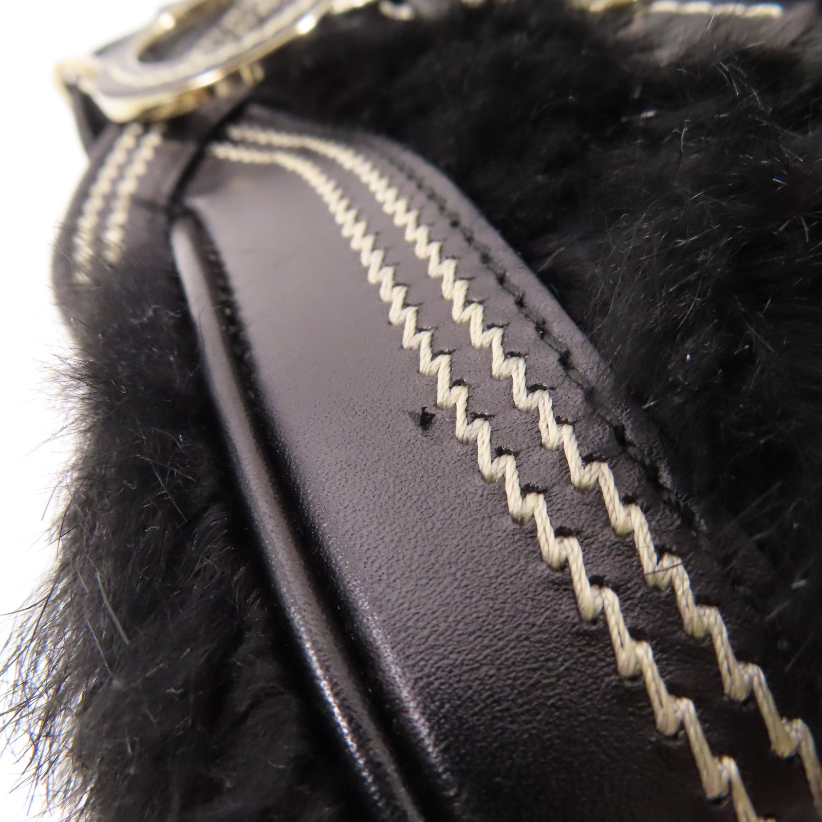 Dior 牛皮皮革/兔毛Handbag銀扣手挽袋