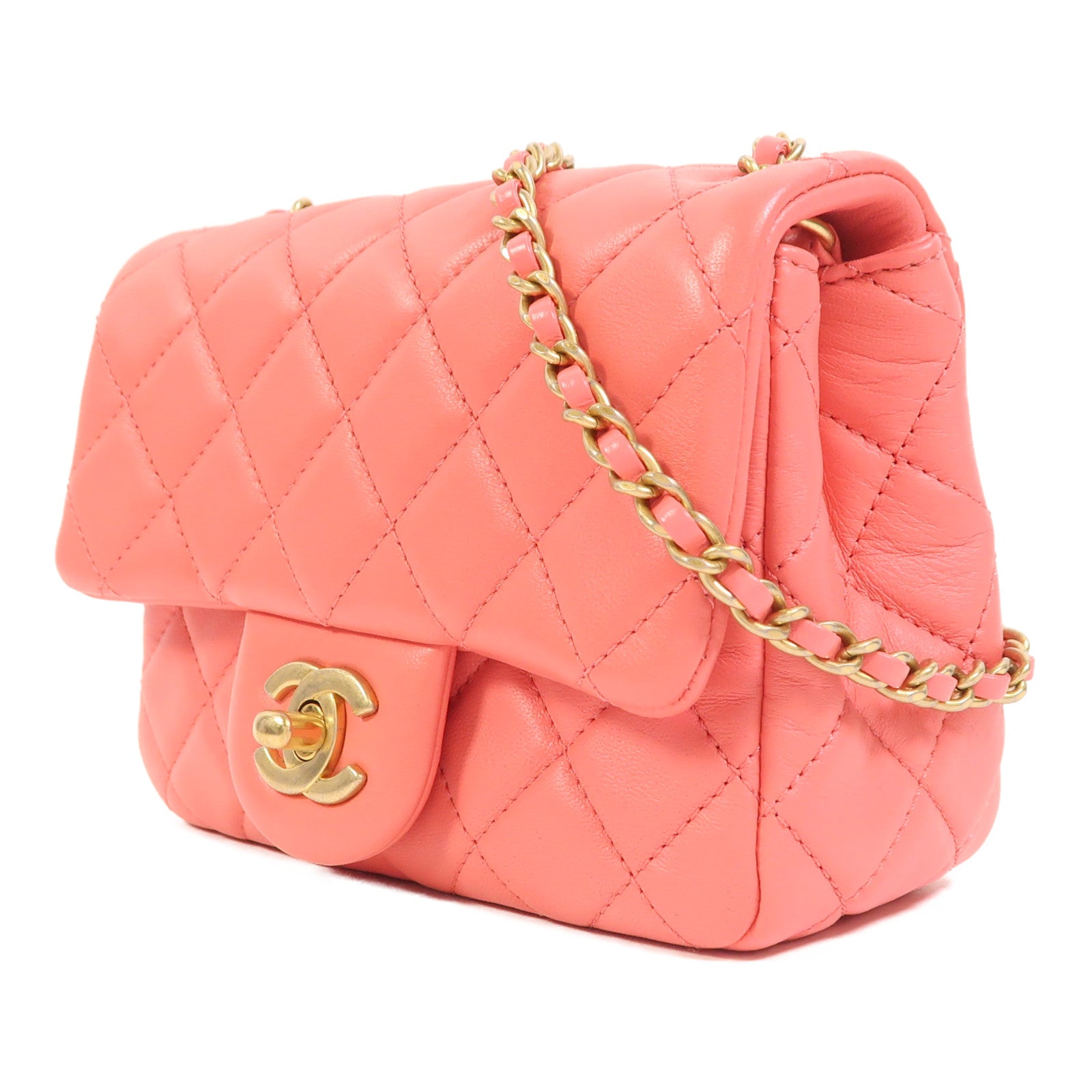 CHANEL 羊皮皮革Mini Classic 17金扣鏈帶肩背袋