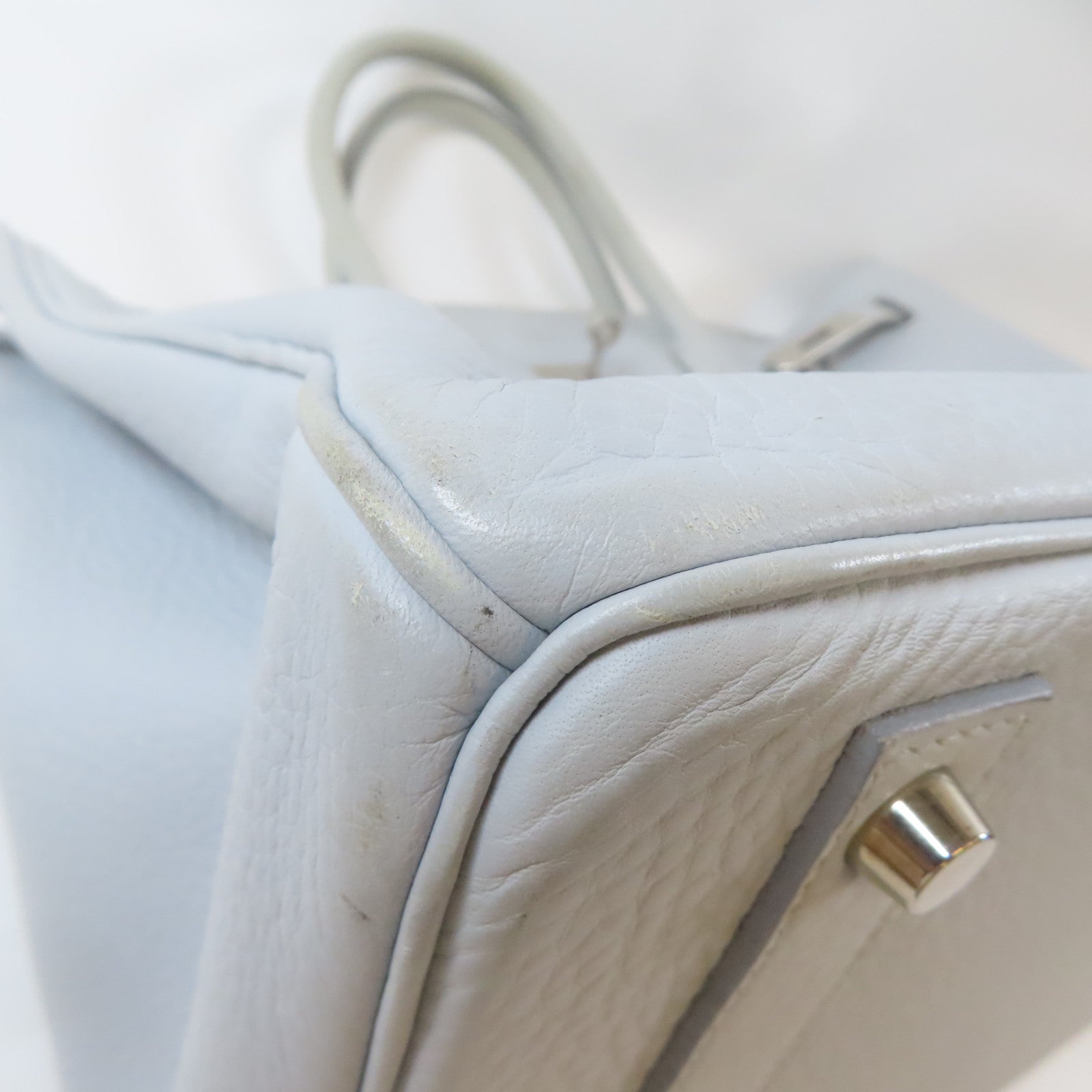 HERMES Clemence皮革Birkin 40銀扣手挽袋淺灰色