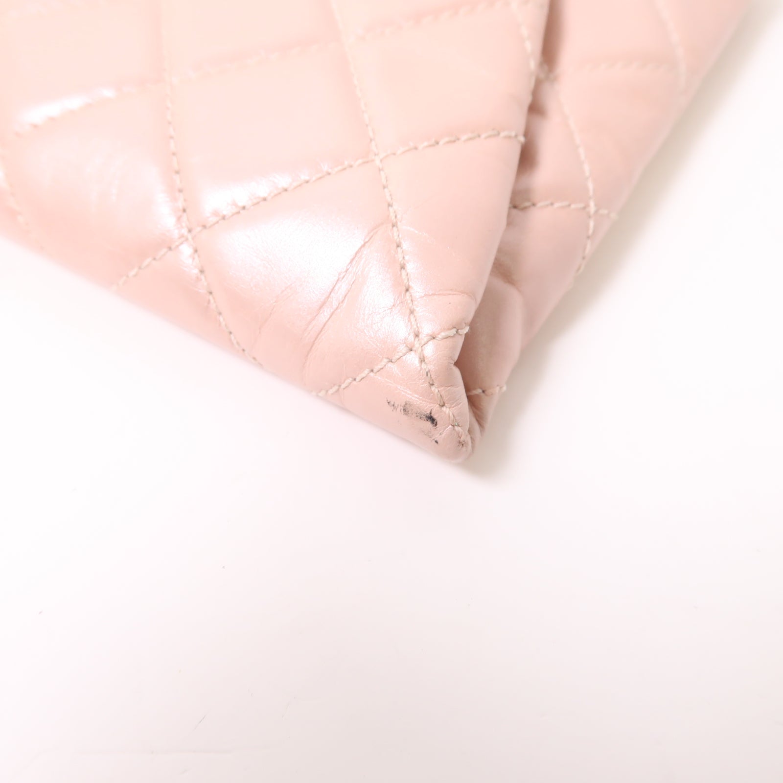 CHANEL 【激減優惠】菱格牛皮皮革Clutch Bag銀扣手拿包粉紅色