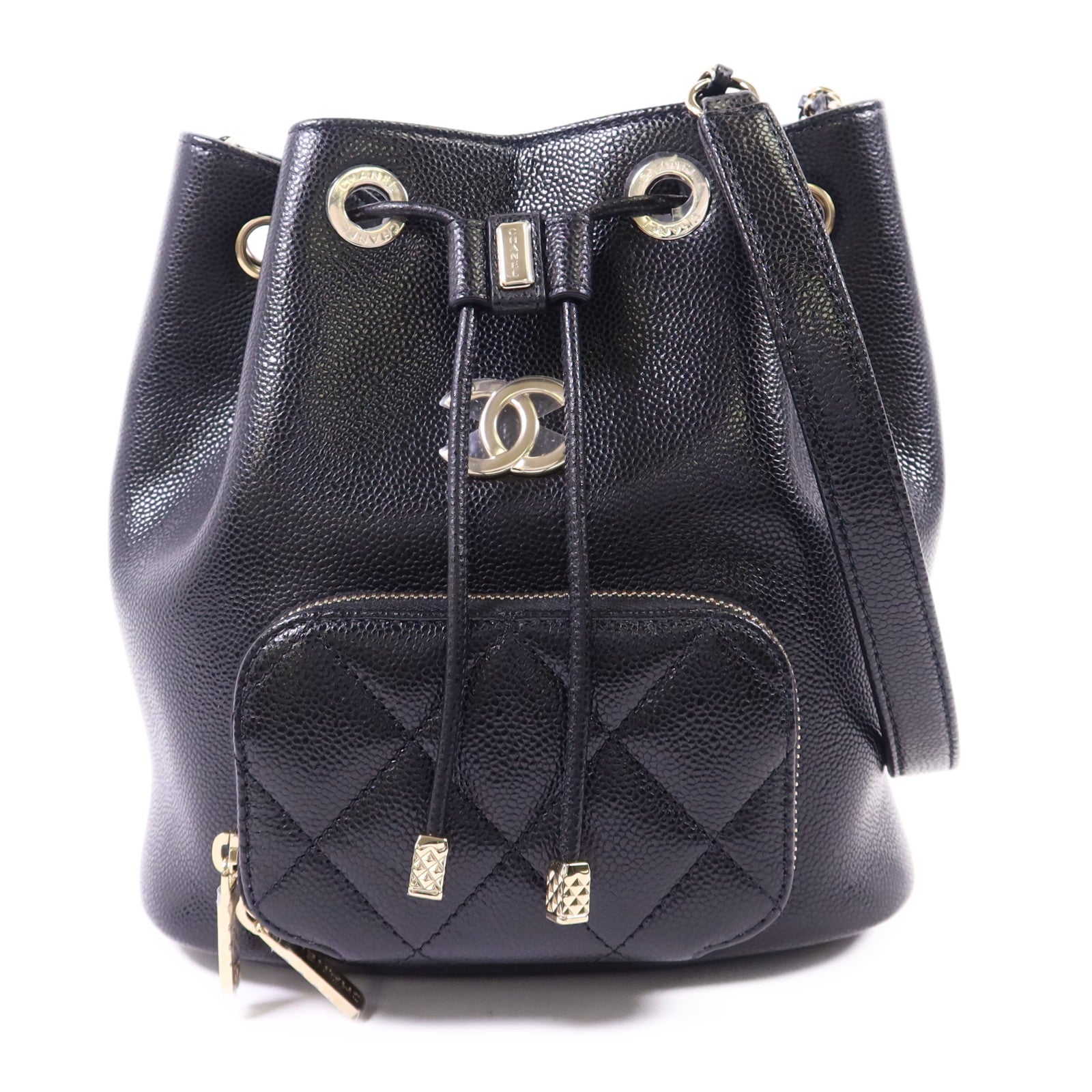 CHANEL 牛皮皮革Affinity Bucket Bag金扣鏈帶肩背袋