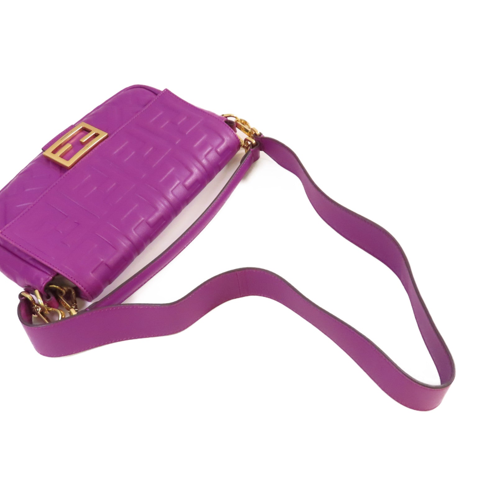 FENDI 牛皮皮革Baguette FF 2way Shoulder Bag金扣手挽肩背兩用袋紫色