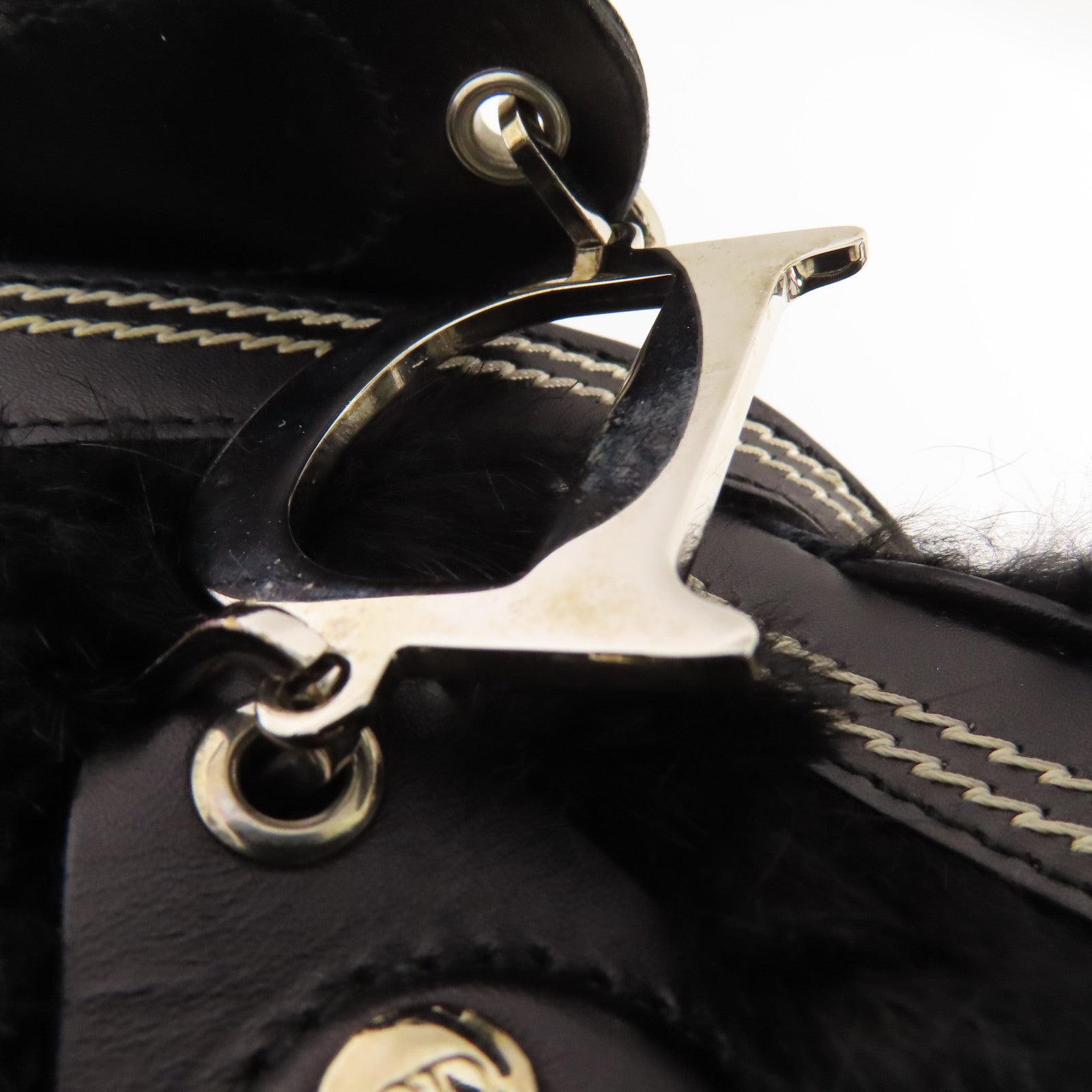 Dior 牛皮皮革/兔毛Handbag銀扣手挽袋