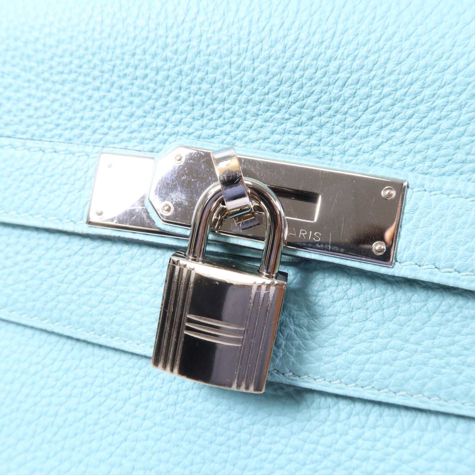 HERMES Clemence皮革Kelly 32手挽肩背兩用袋Bleu Atoll