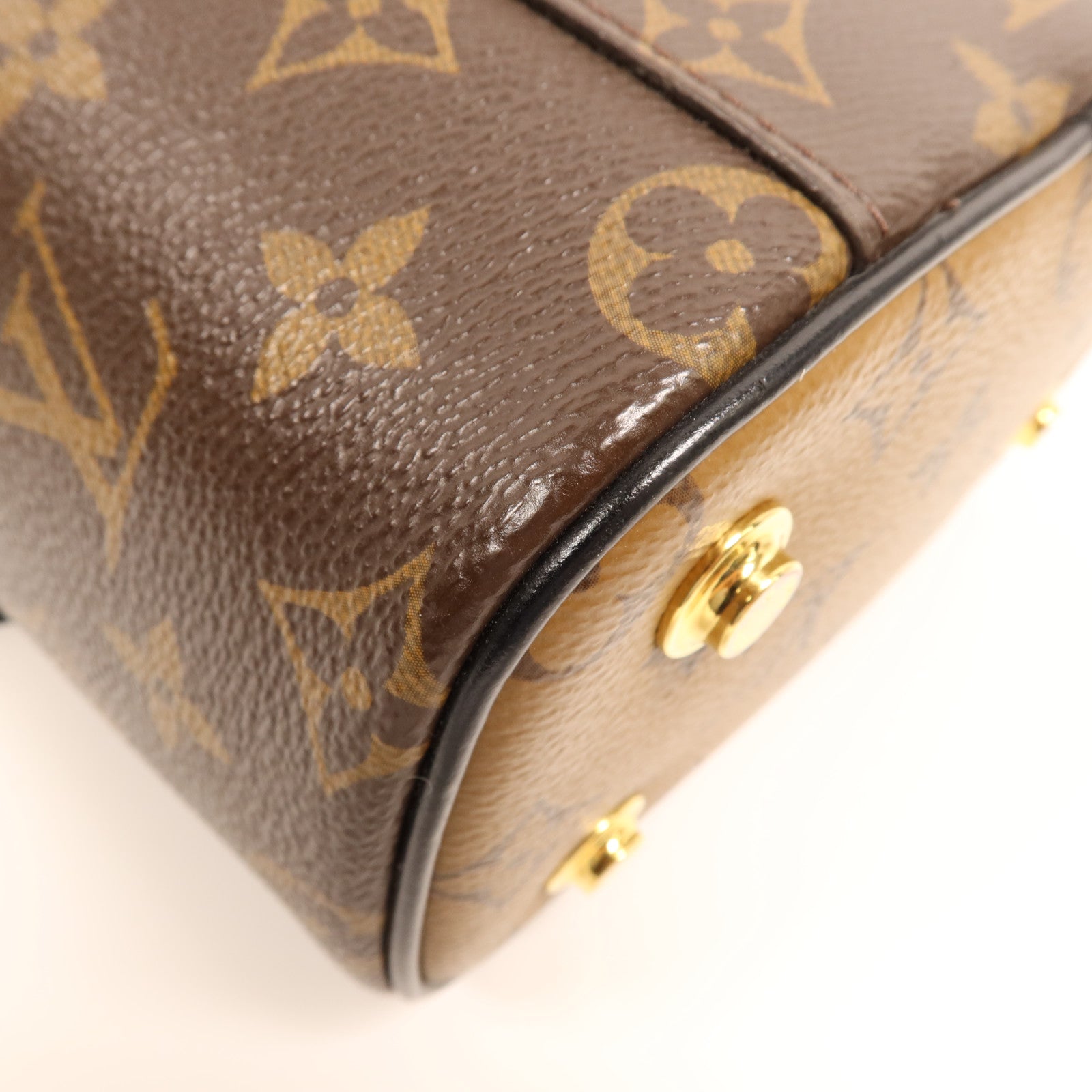 LOUIS VUITTON Monogram Reverse Vanity PM金扣手挽肩背兩用袋棕色