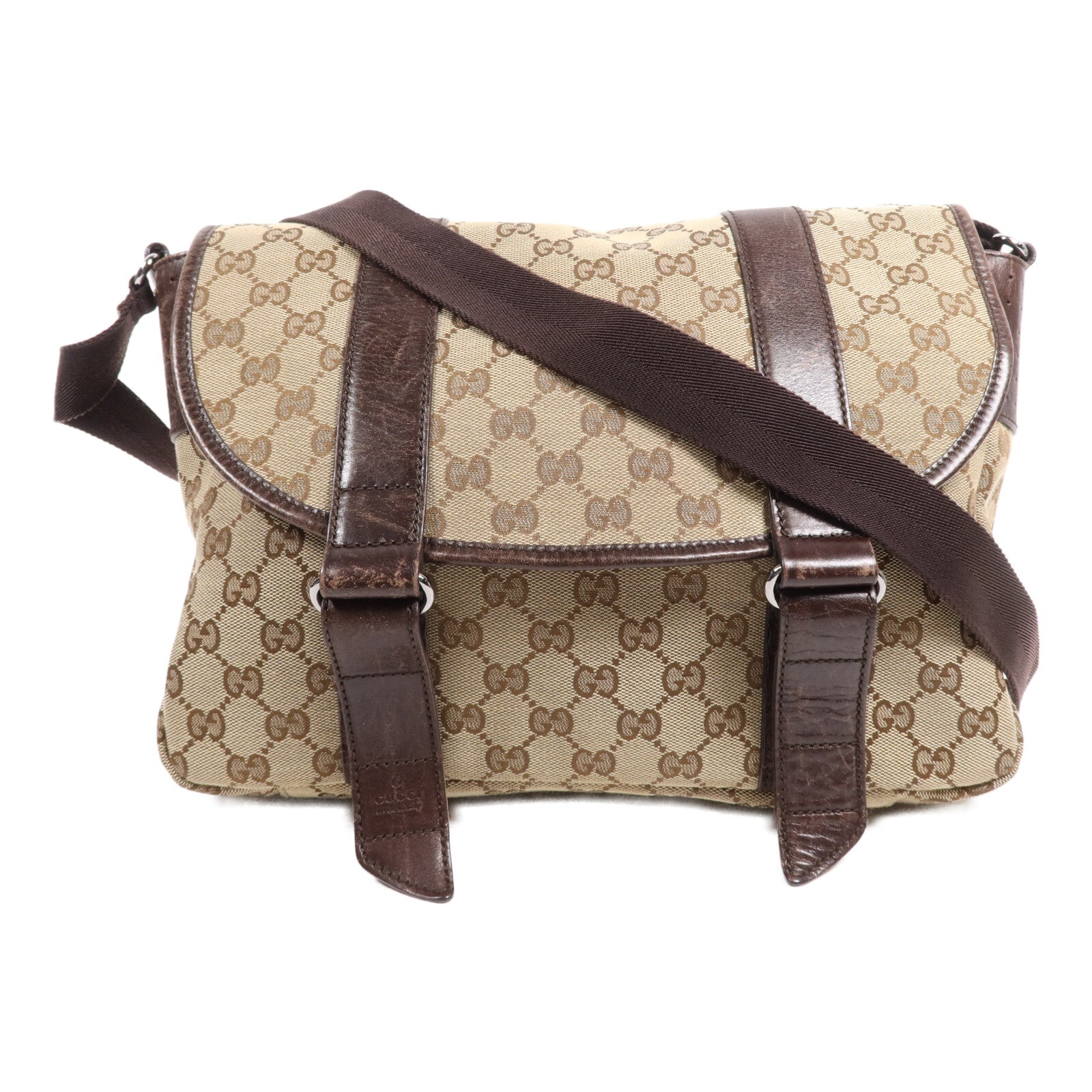 GUCCI 帆布Cross Carry Bag銀扣肩背袋