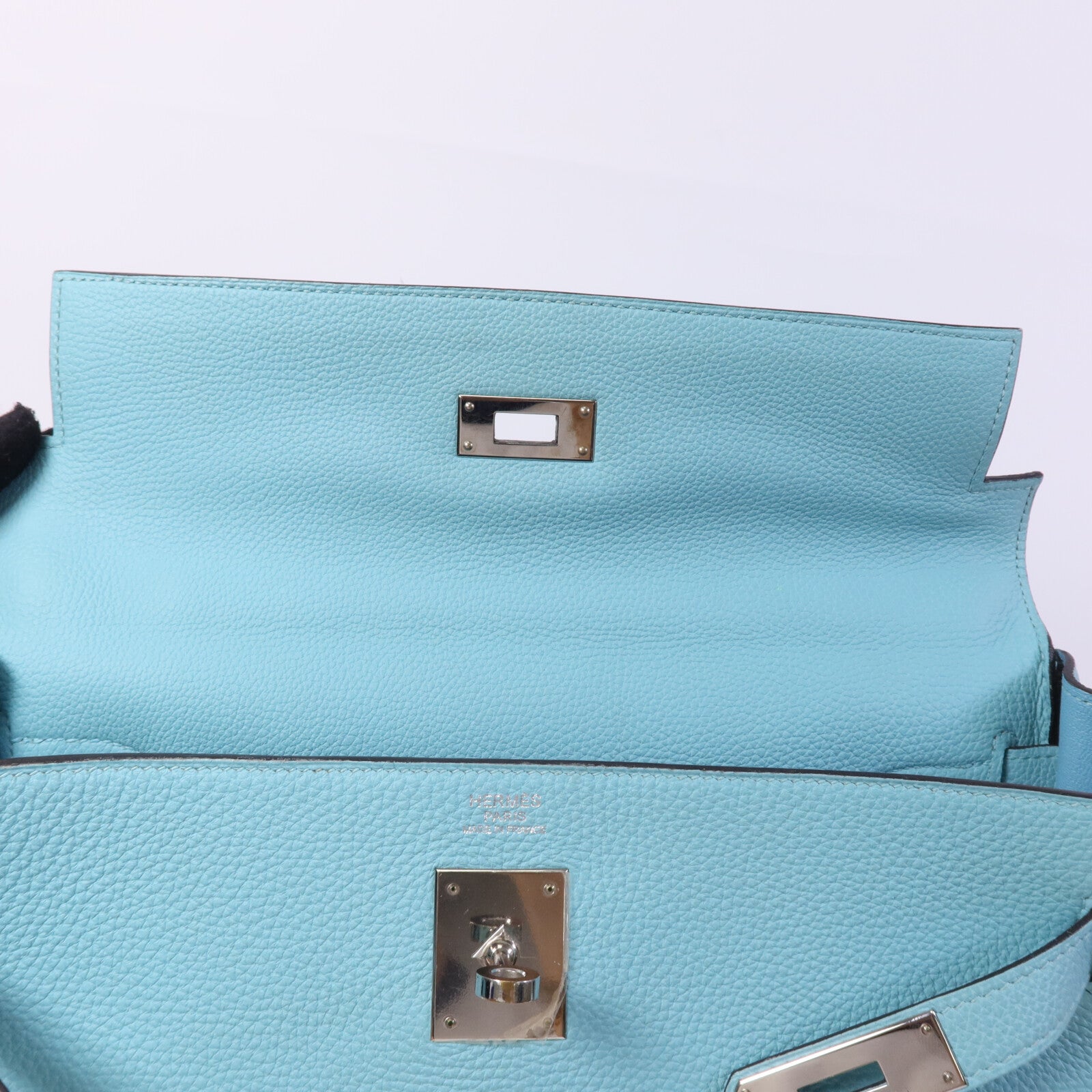 HERMES Clemence皮革Kelly 32手挽肩背兩用袋Bleu Atoll