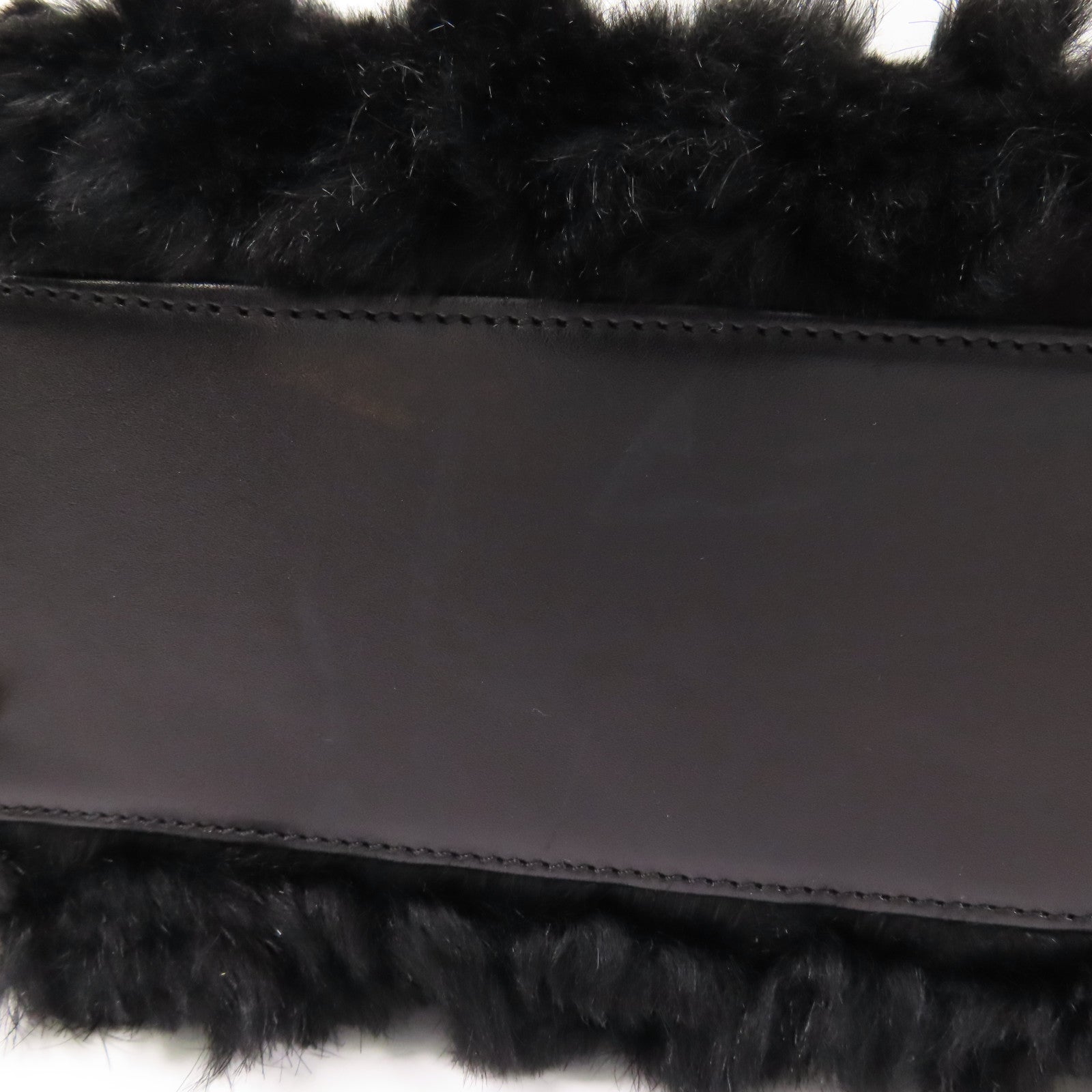 Dior 牛皮皮革/兔毛Handbag銀扣手挽袋