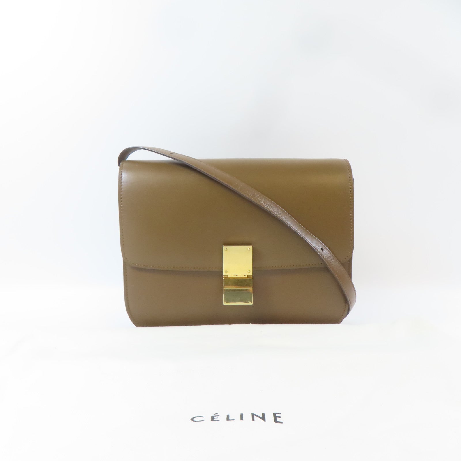 CELINE 牛皮皮革Classic Box Shoulder Bag金扣肩背袋啡色