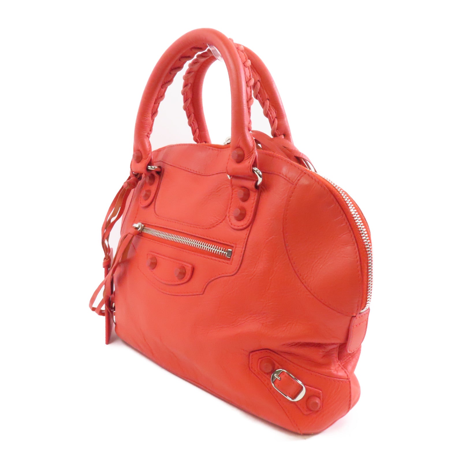 BALENCIAGA 皮革Classic Bowling銀扣手挽肩背兩用袋紅色