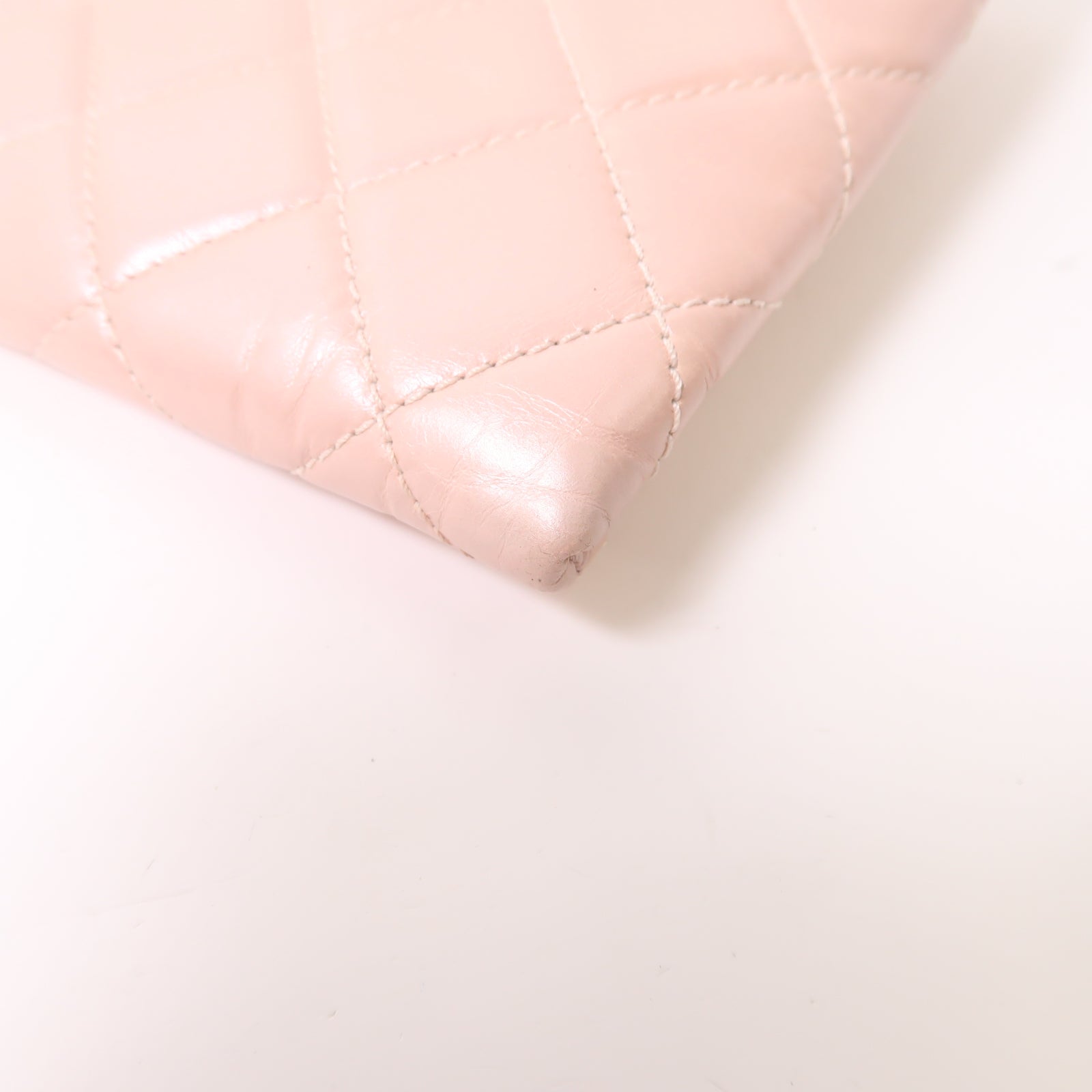 CHANEL 【激減優惠】菱格牛皮皮革Clutch Bag銀扣手拿包粉紅色