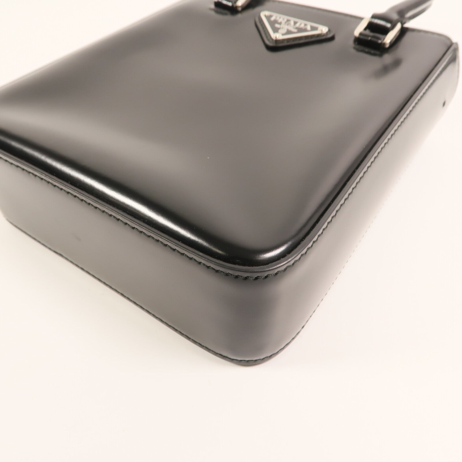 PRADA 漆皮皮革Small Brushed Leather Tote Bag銀扣手挽肩背兩用袋