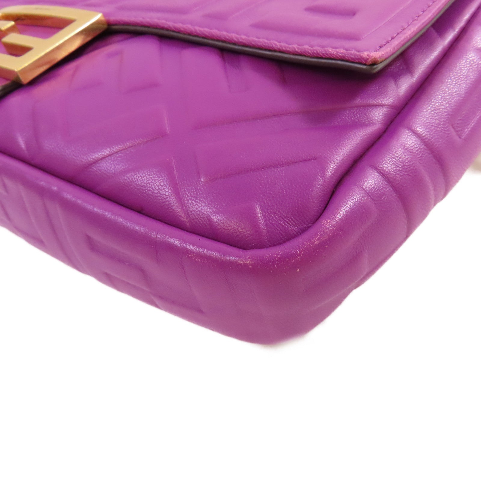 FENDI 牛皮皮革Baguette FF 2way Shoulder Bag金扣手挽肩背兩用袋紫色