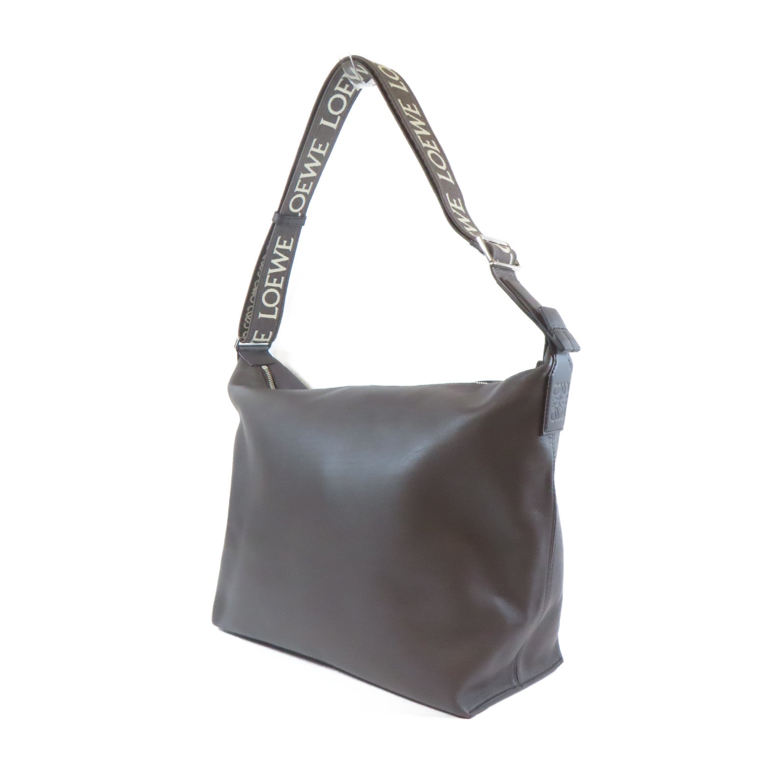 LOEWE 牛皮皮革Shoulder Bag銀扣肩背袋啡色