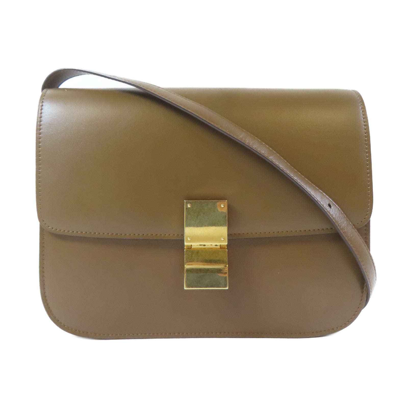 CELINE 牛皮皮革Classic Box Shoulder Bag金扣肩背袋啡色