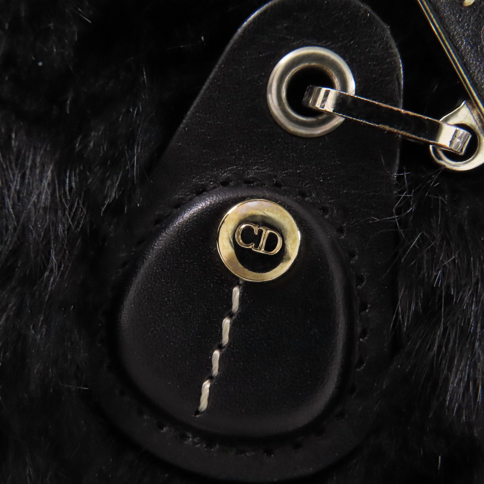 Dior 牛皮皮革/兔毛Handbag銀扣手挽袋