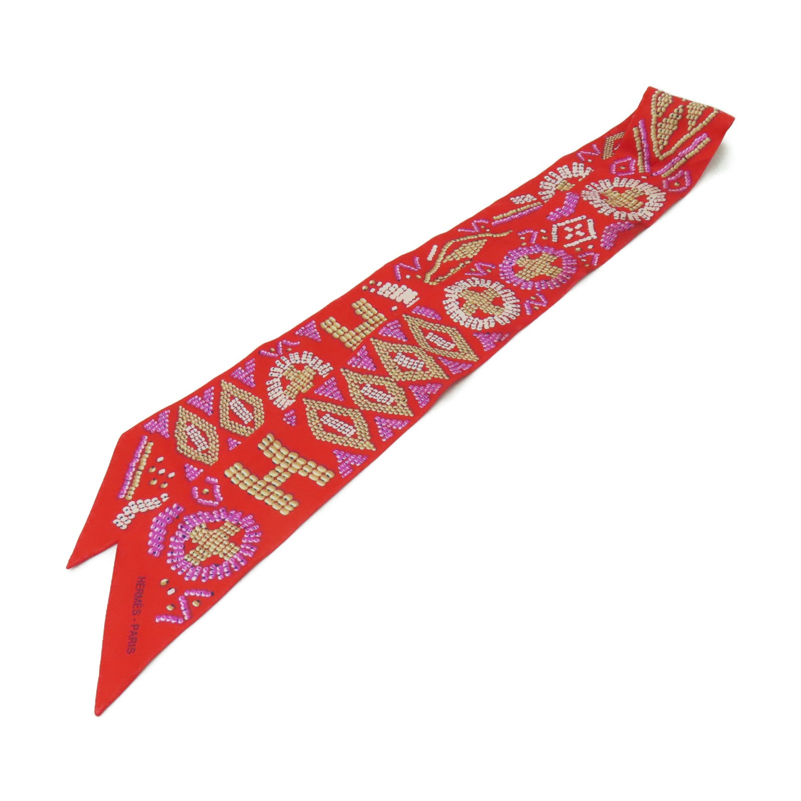 HERMES 【激減優惠】絲質Twilly絲巾紅色