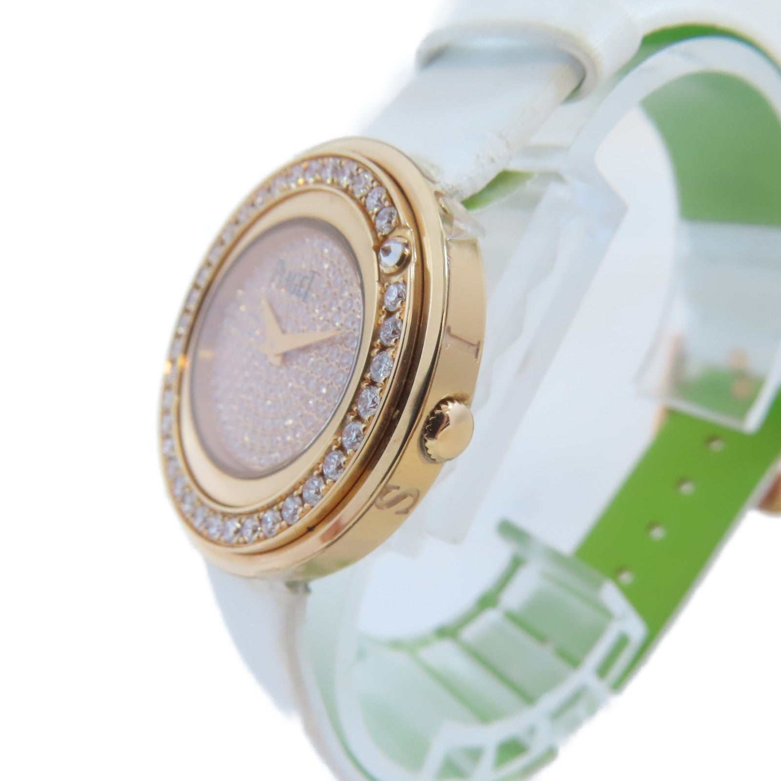 PIAGET Possession 18K玫瑰金/鑽石手錶石英機芯白色/金色