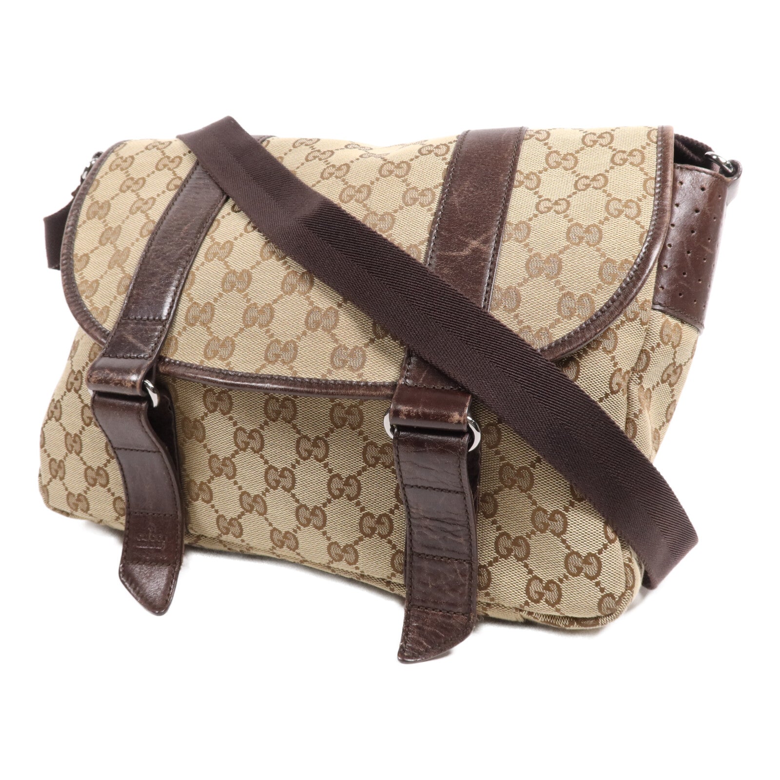 GUCCI 帆布Cross Carry Bag銀扣肩背袋