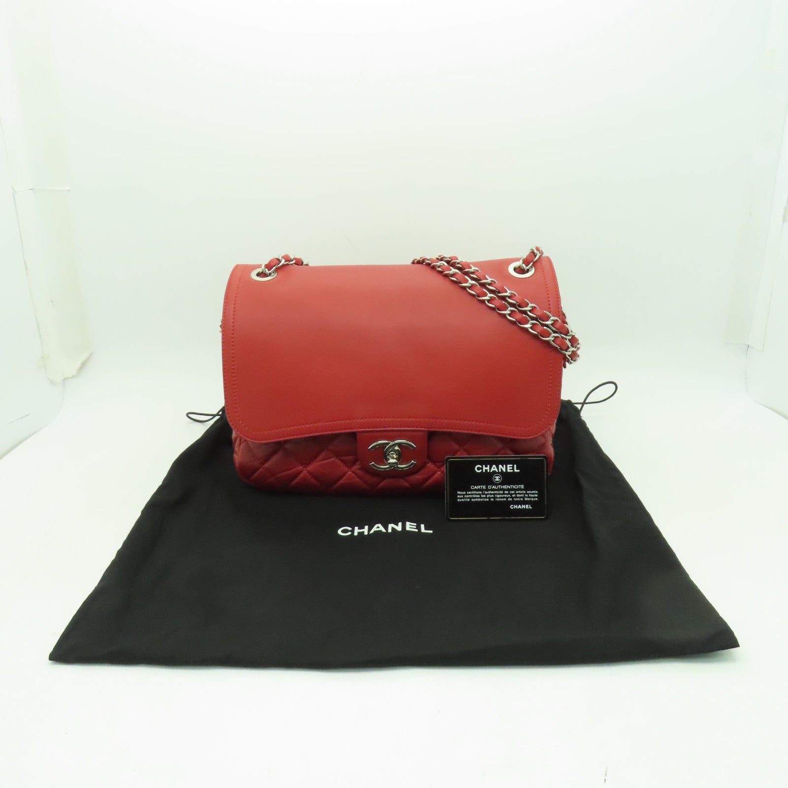 CHANEL 【清倉大減價】菱格Aged Calf皮革Chain Shoulder Bag銀扣鏈帶肩背袋紅色