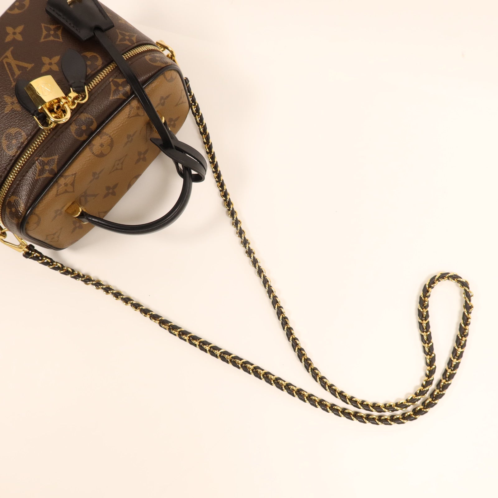 LOUIS VUITTON Monogram Reverse Vanity PM金扣手挽肩背兩用袋棕色