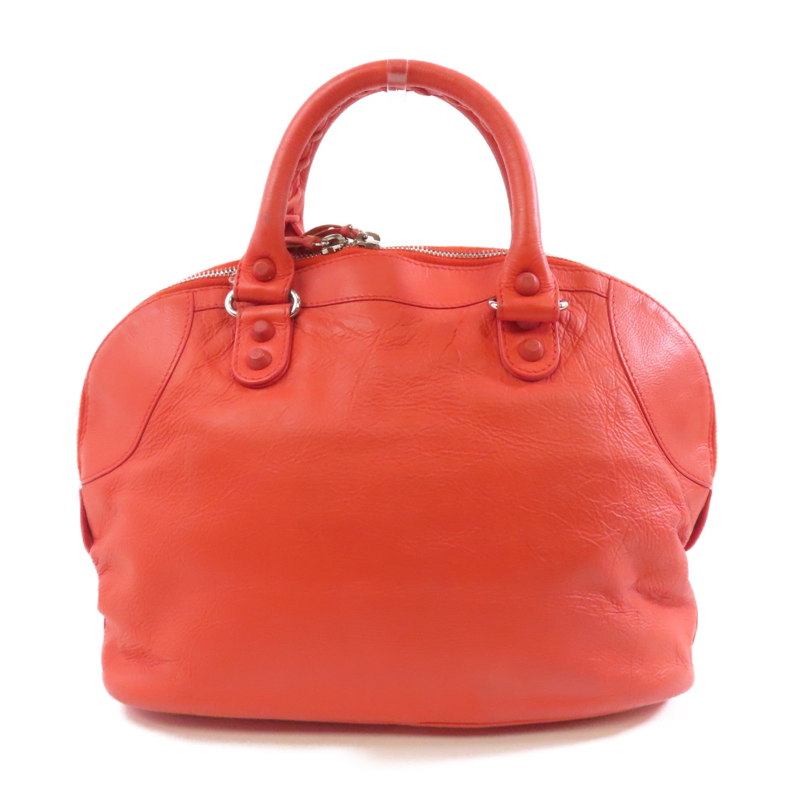 BALENCIAGA 皮革Classic Bowling銀扣手挽肩背兩用袋紅色