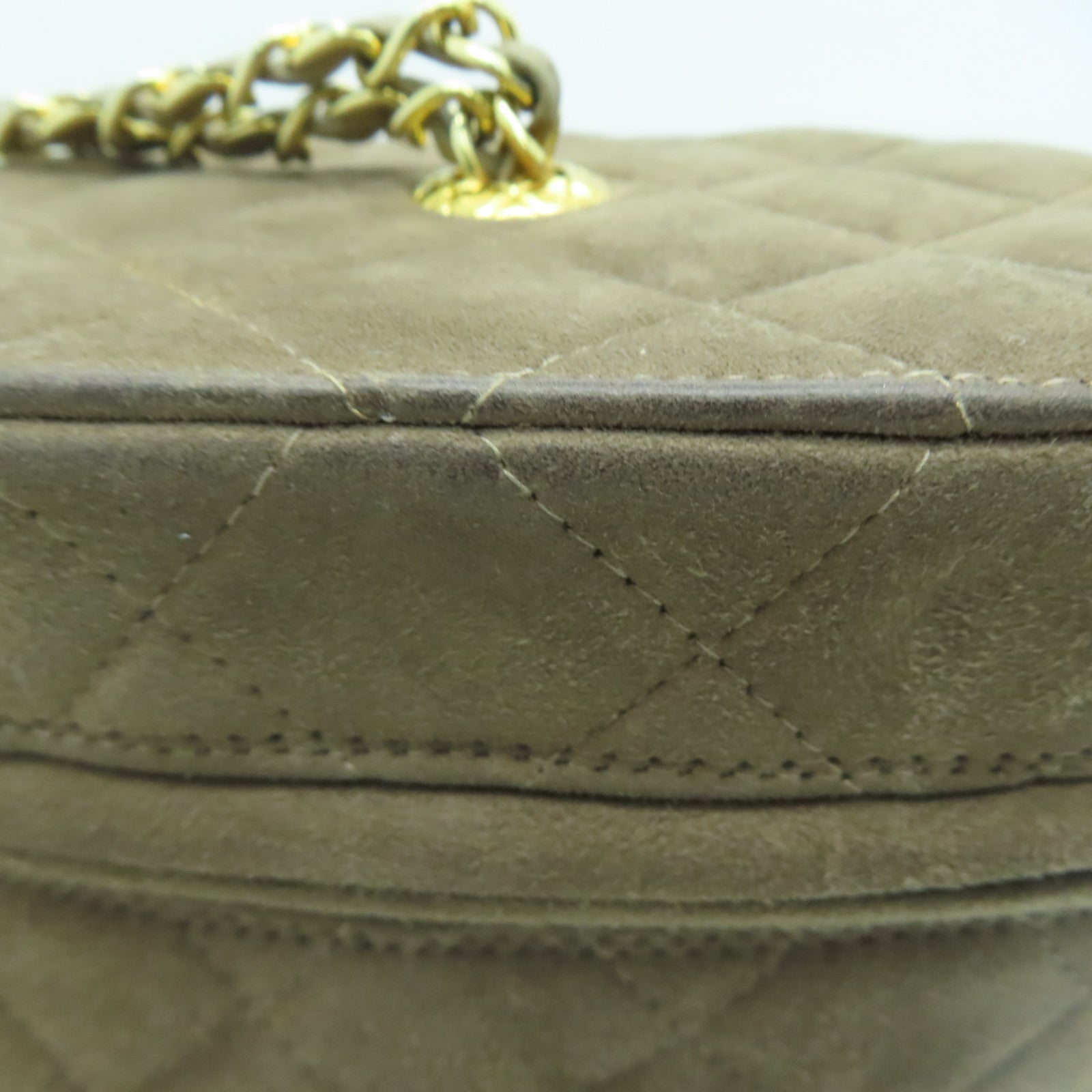 CHANEL 【清倉大減價】菱格麂皮皮革Chain Shoulder金扣肩背袋灰色
