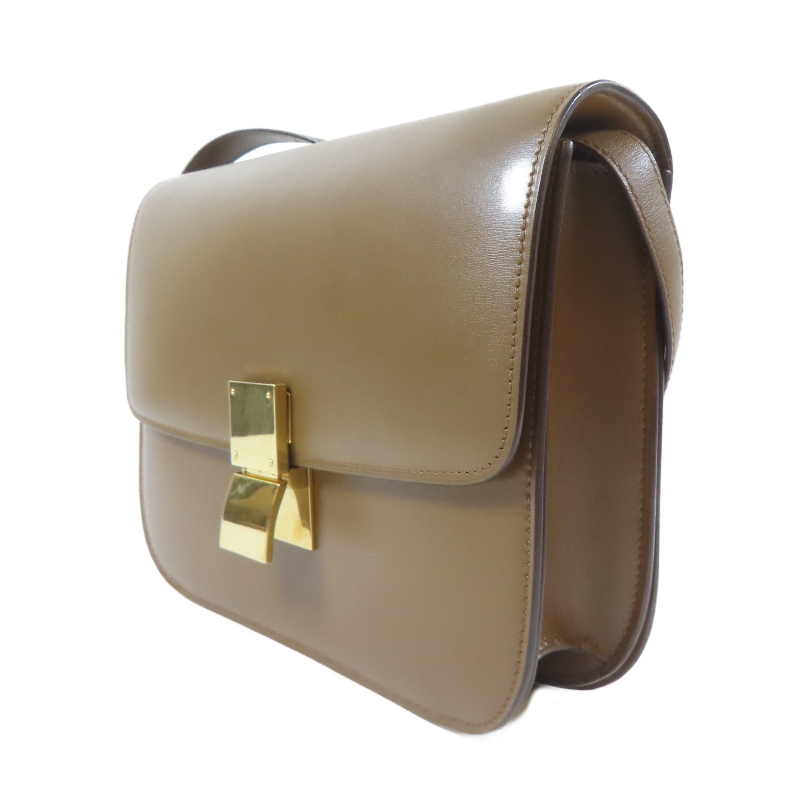 CELINE 牛皮皮革Classic Box Shoulder Bag金扣肩背袋啡色