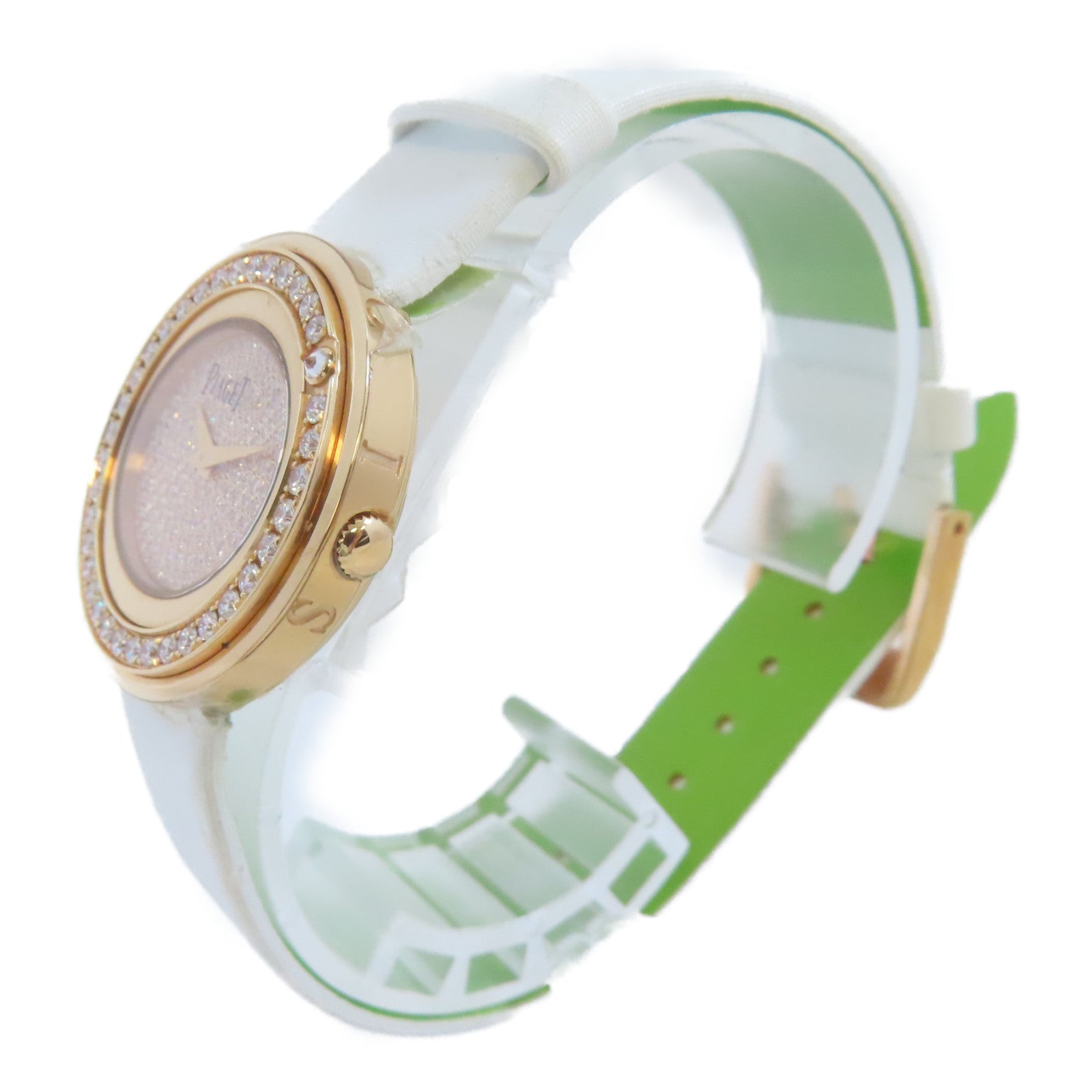 PIAGET Possession 18K玫瑰金/鑽石手錶石英機芯白色/金色